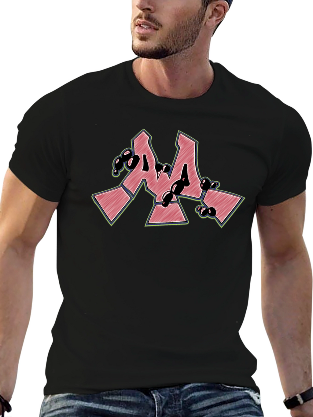 Cool Graffiti Style M Letter Black T-Shirt