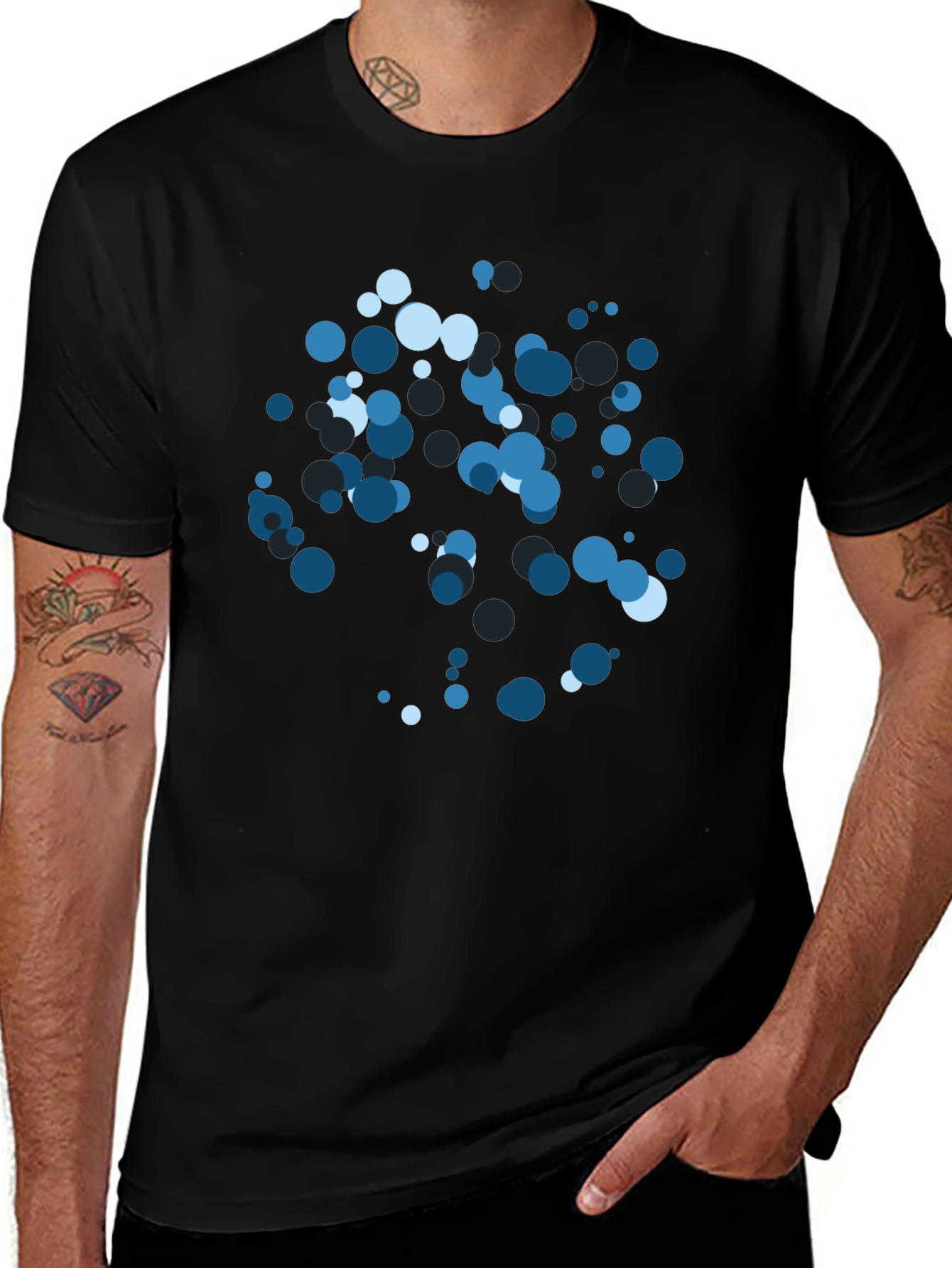 Blue Circles Graphic Print Black T-Shirt