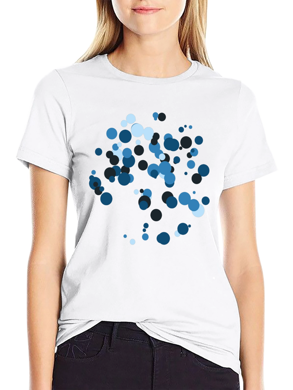 Blue Circles Graphic Print Black T-Shirt