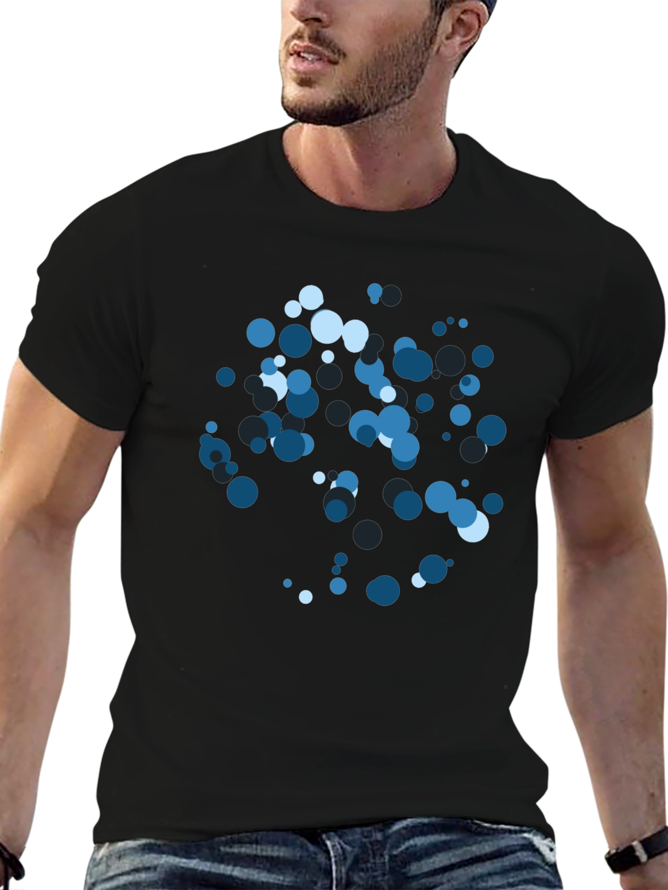 Blue Circles Graphic Print Black T-Shirt