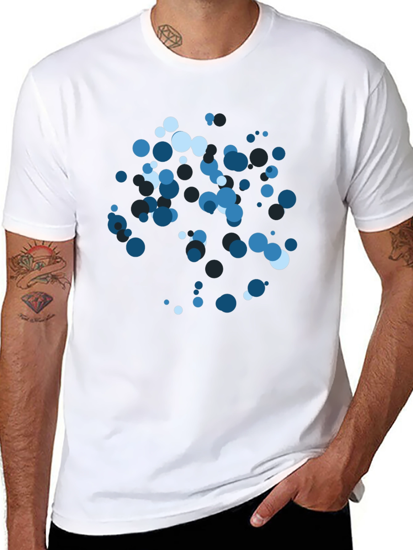 Blue Circles Graphic Print Black T-Shirt