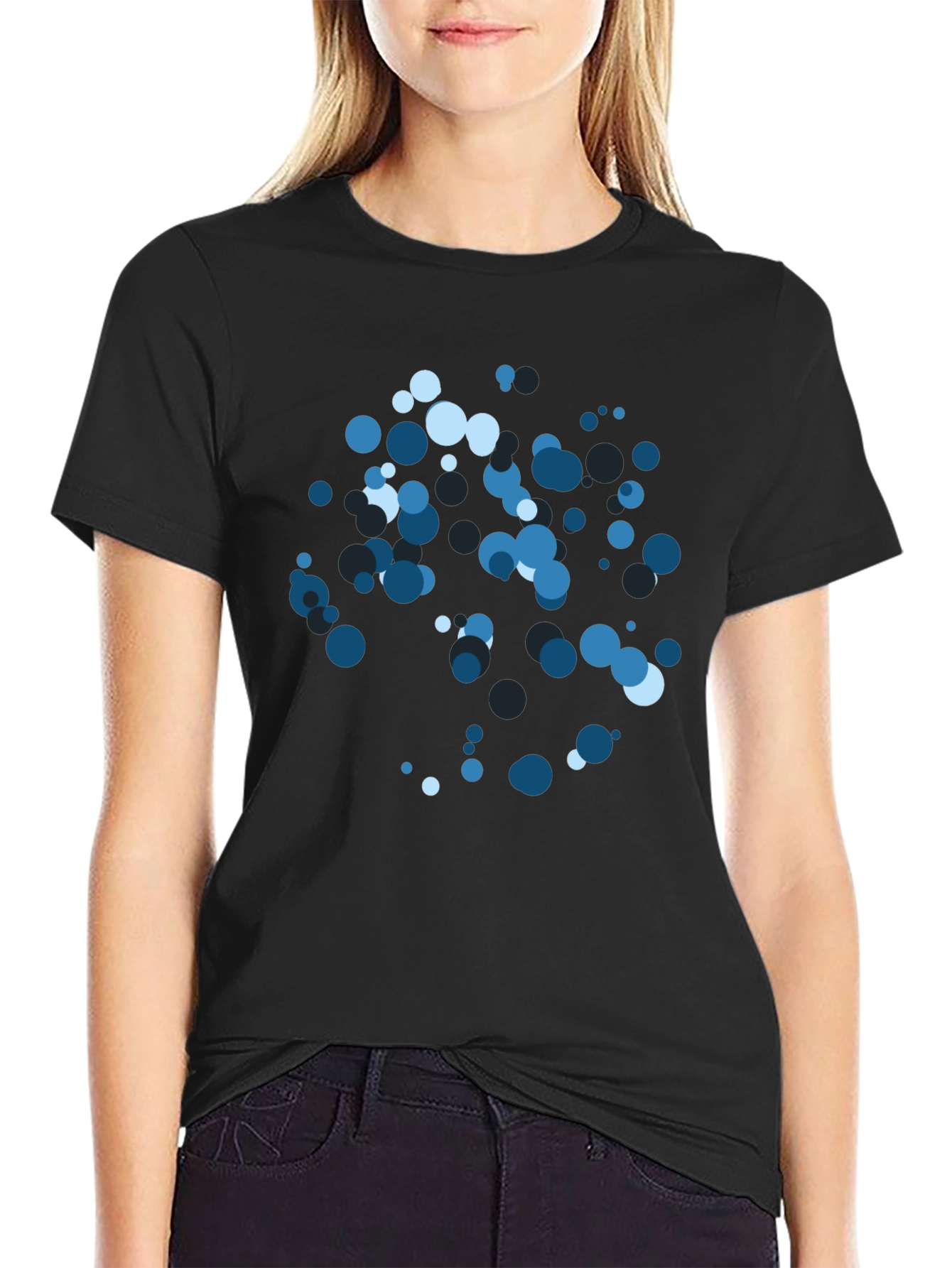 Blue Circles Graphic Print Black T-Shirt