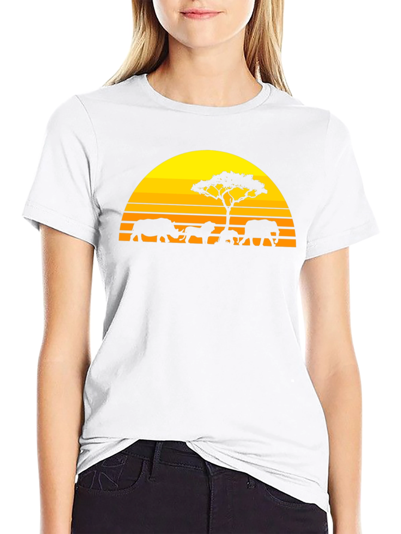 African Safari Silhouette Graphic Tee - Sunset Design