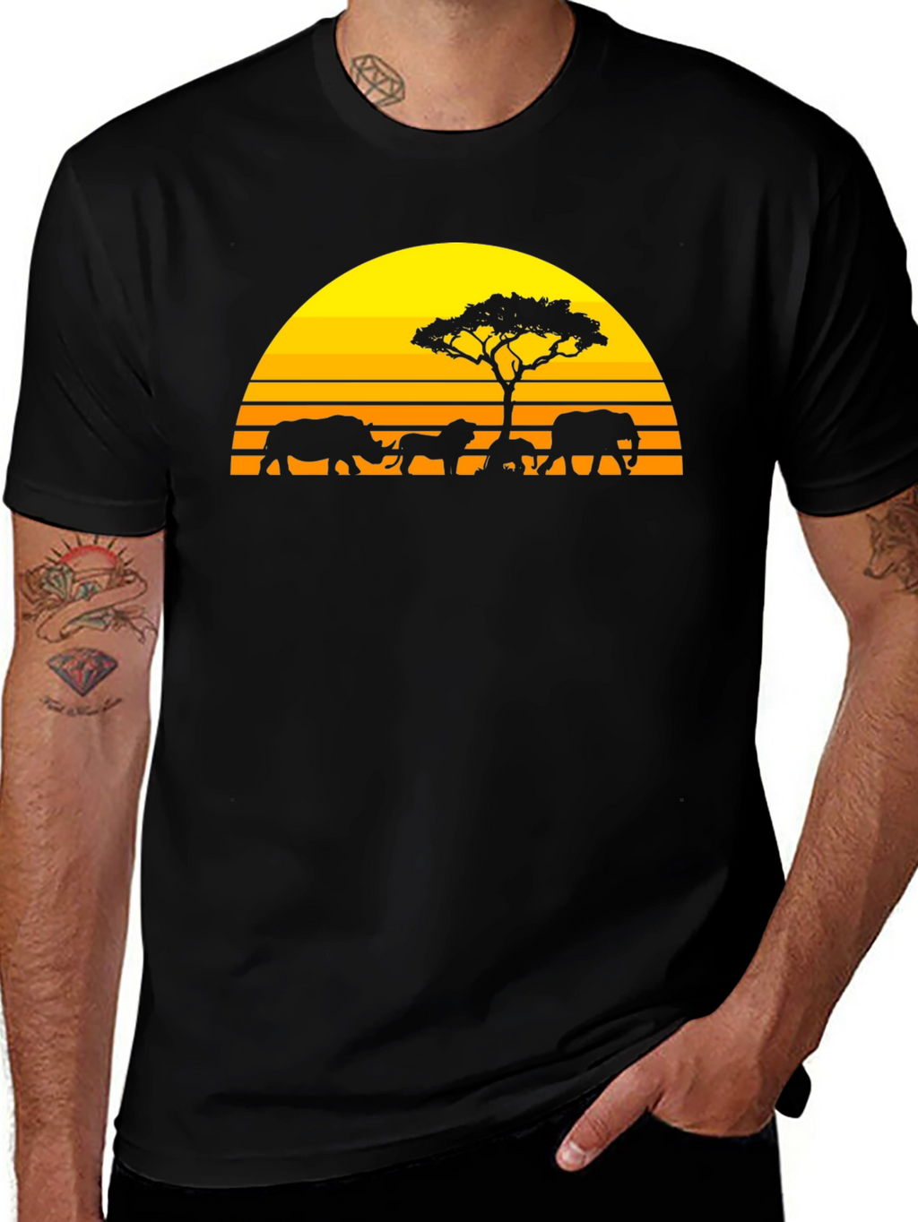 African Safari Silhouette Graphic Tee - Sunset Design