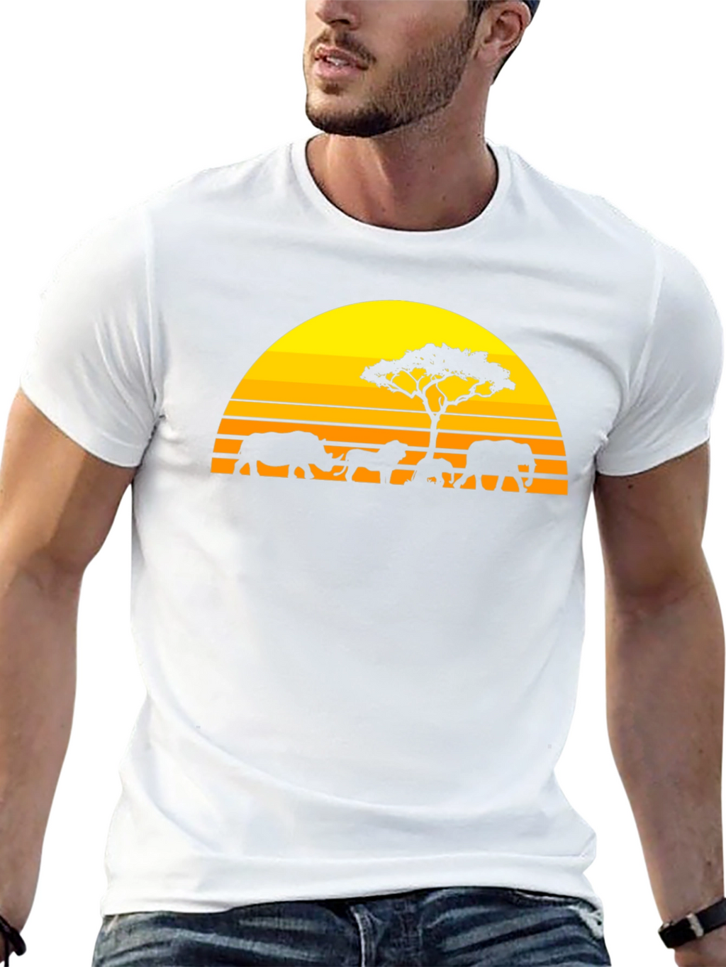 African Safari Silhouette Graphic Tee - Sunset Design