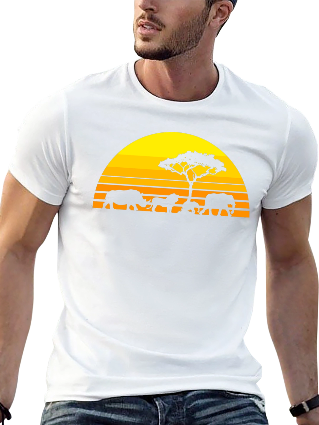 African Safari Silhouette Graphic Tee - Sunset Design