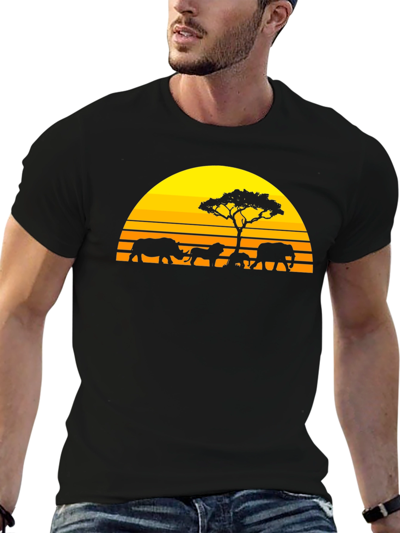 African Safari Silhouette Graphic Tee - Sunset Design