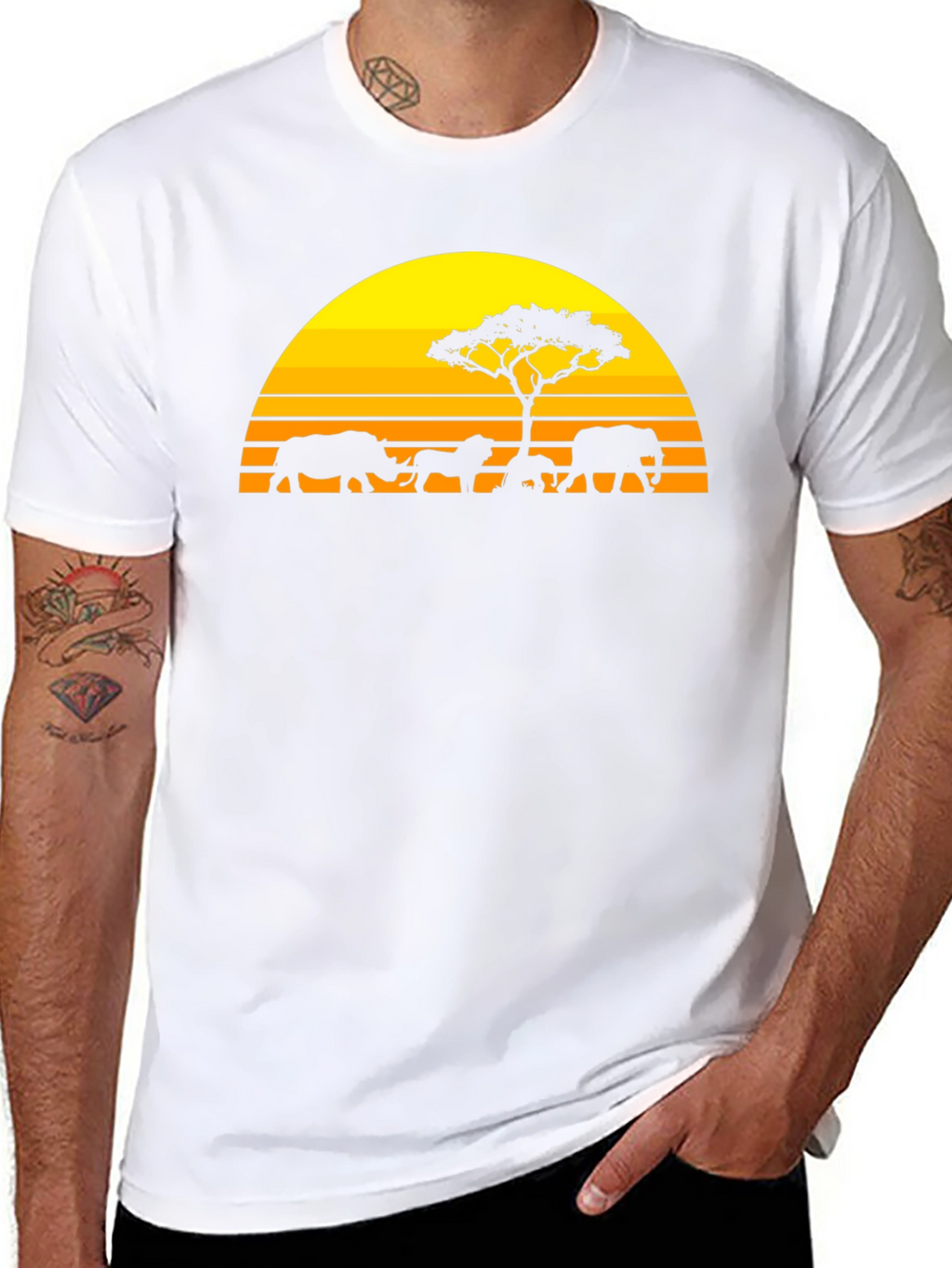 African Safari Silhouette Graphic Tee - Sunset Design