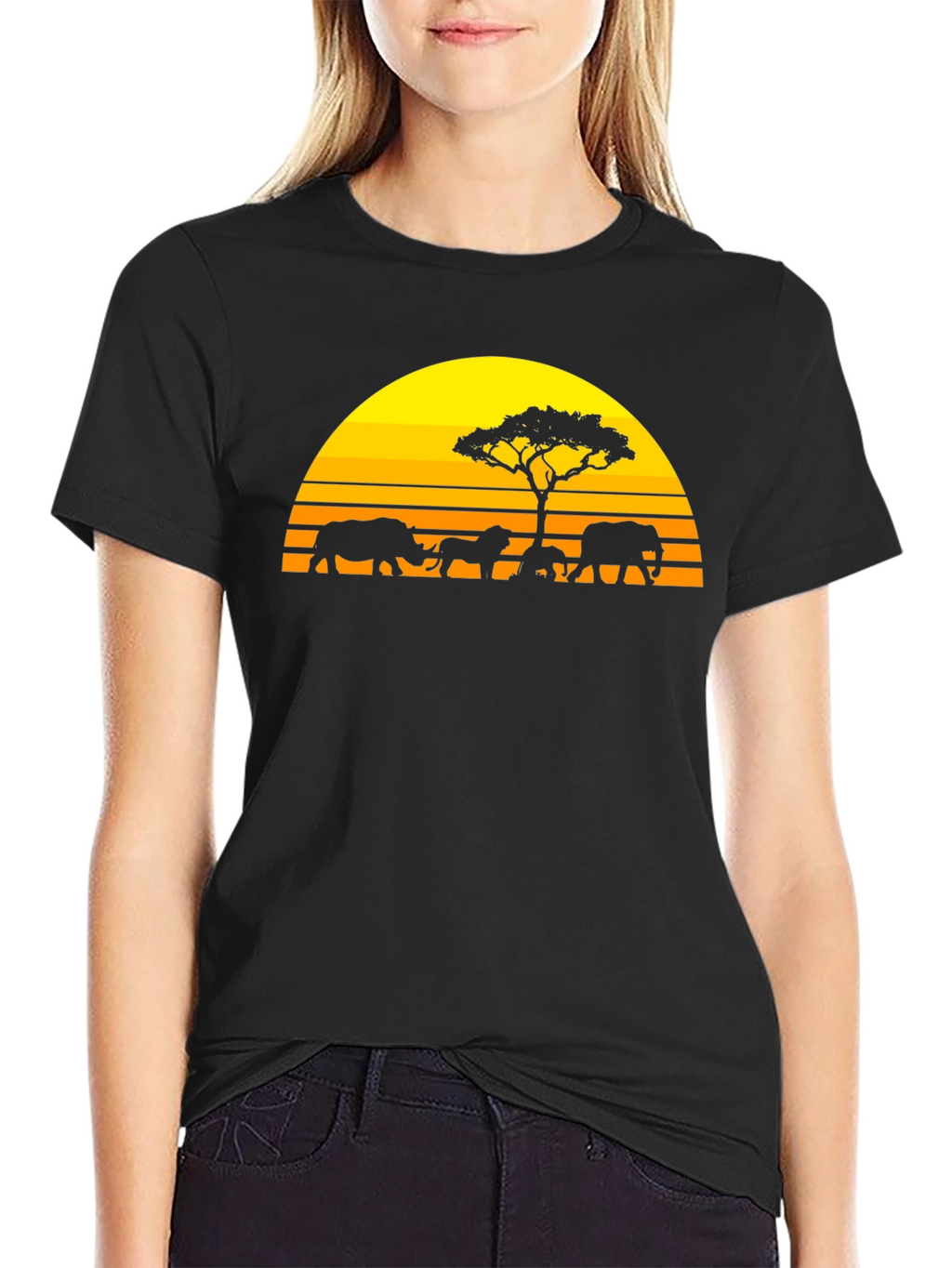 African Safari Silhouette Graphic Tee - Sunset Design