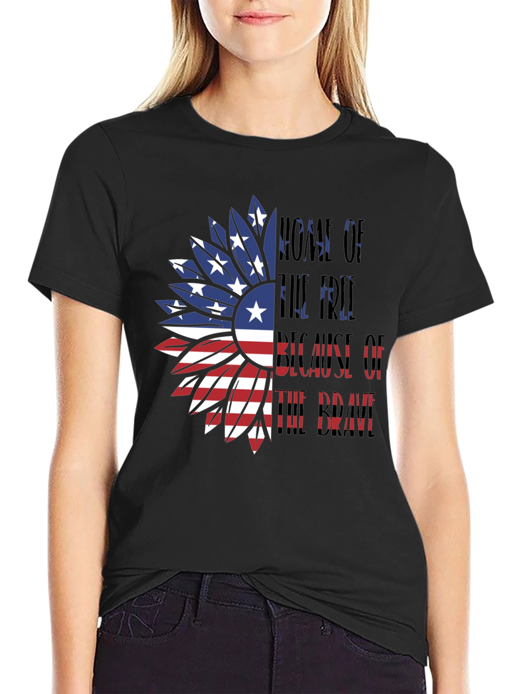 Patriotic Sunflower USA Flag Graphic T-Shirt