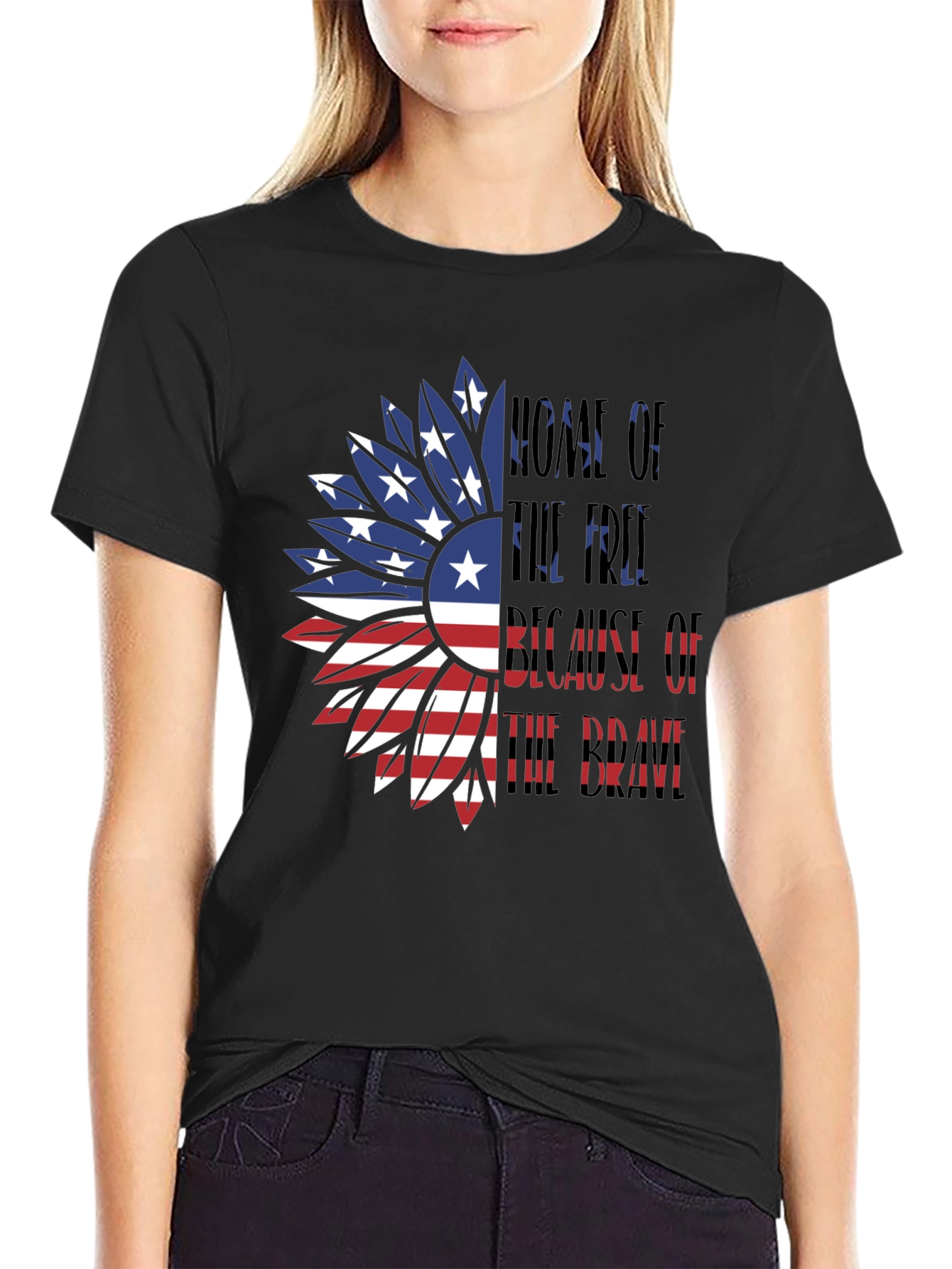 Patriotic Sunflower USA Flag Graphic T-Shirt