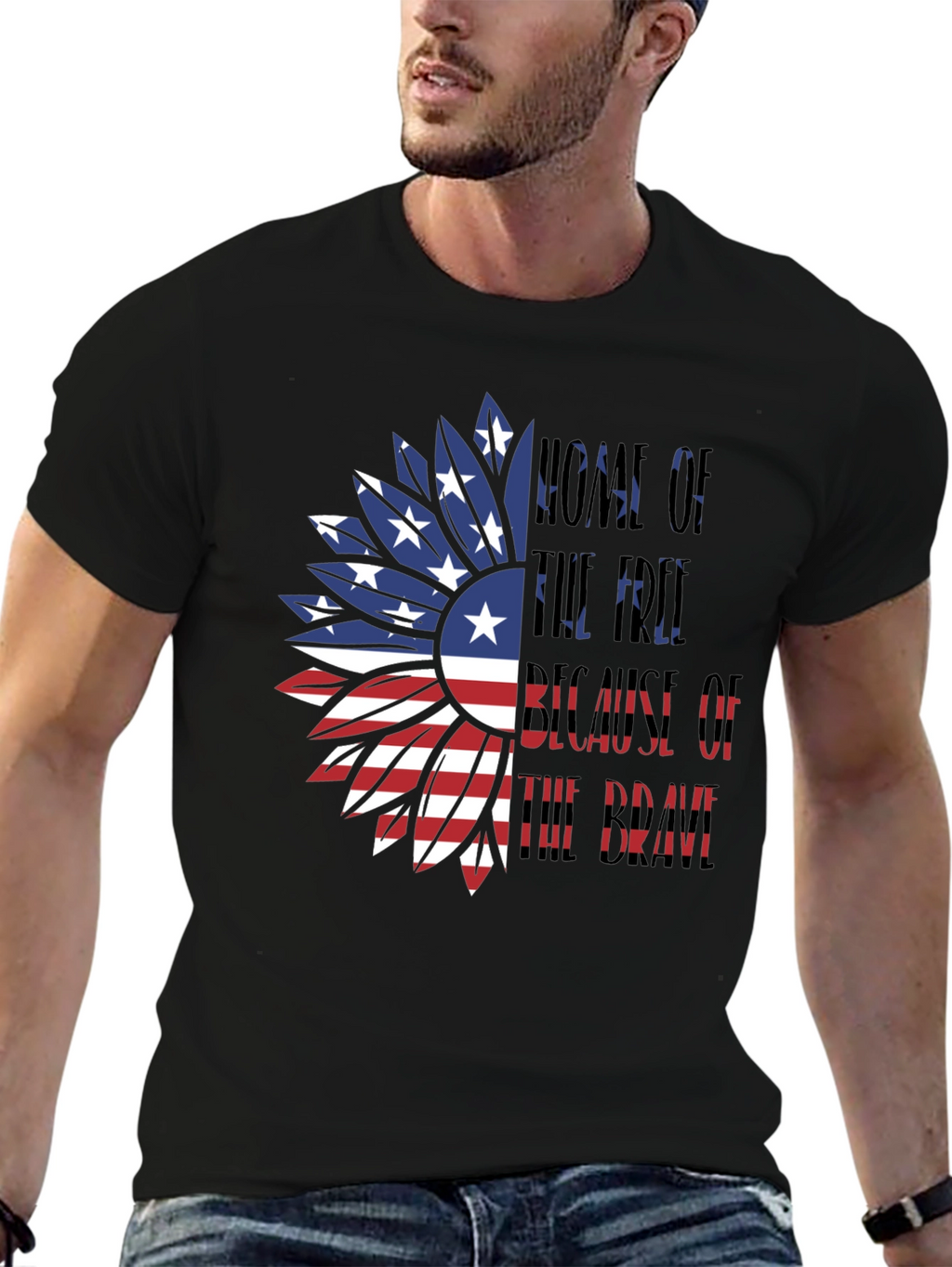 Patriotic Sunflower USA Flag Graphic T-Shirt