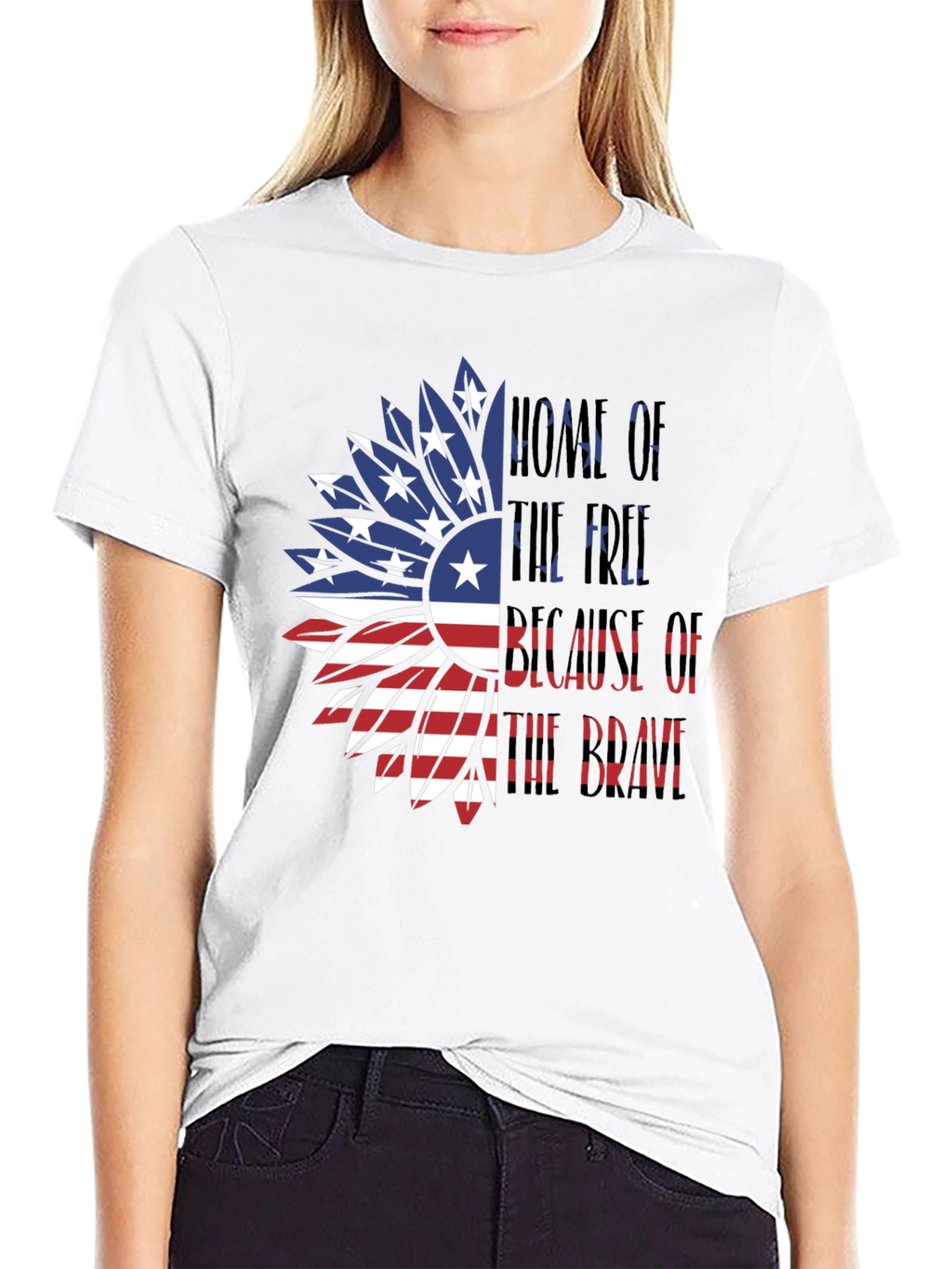 Patriotic Sunflower USA Flag Graphic T-Shirt
