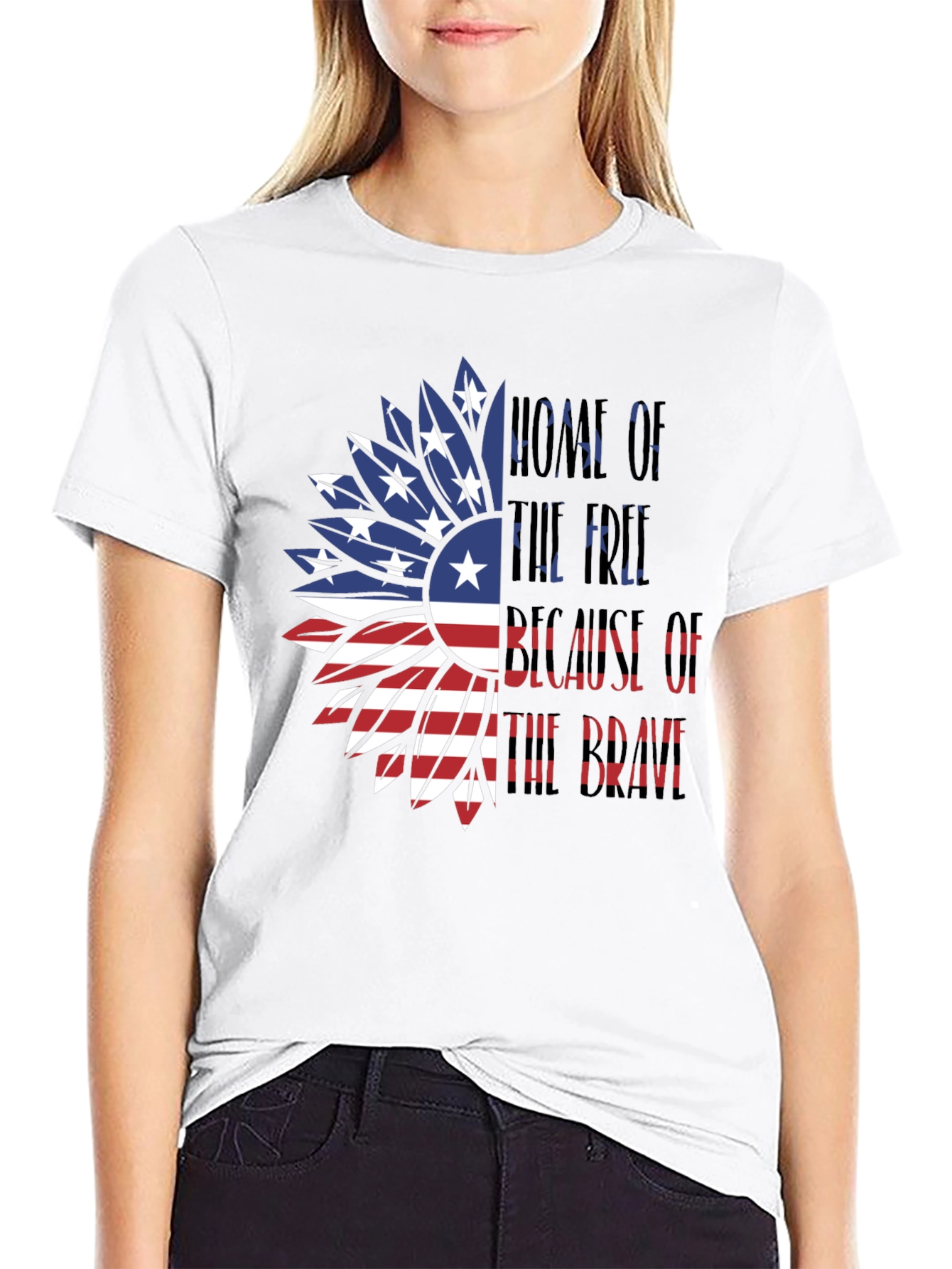 Patriotic Sunflower USA Flag Graphic T-Shirt
