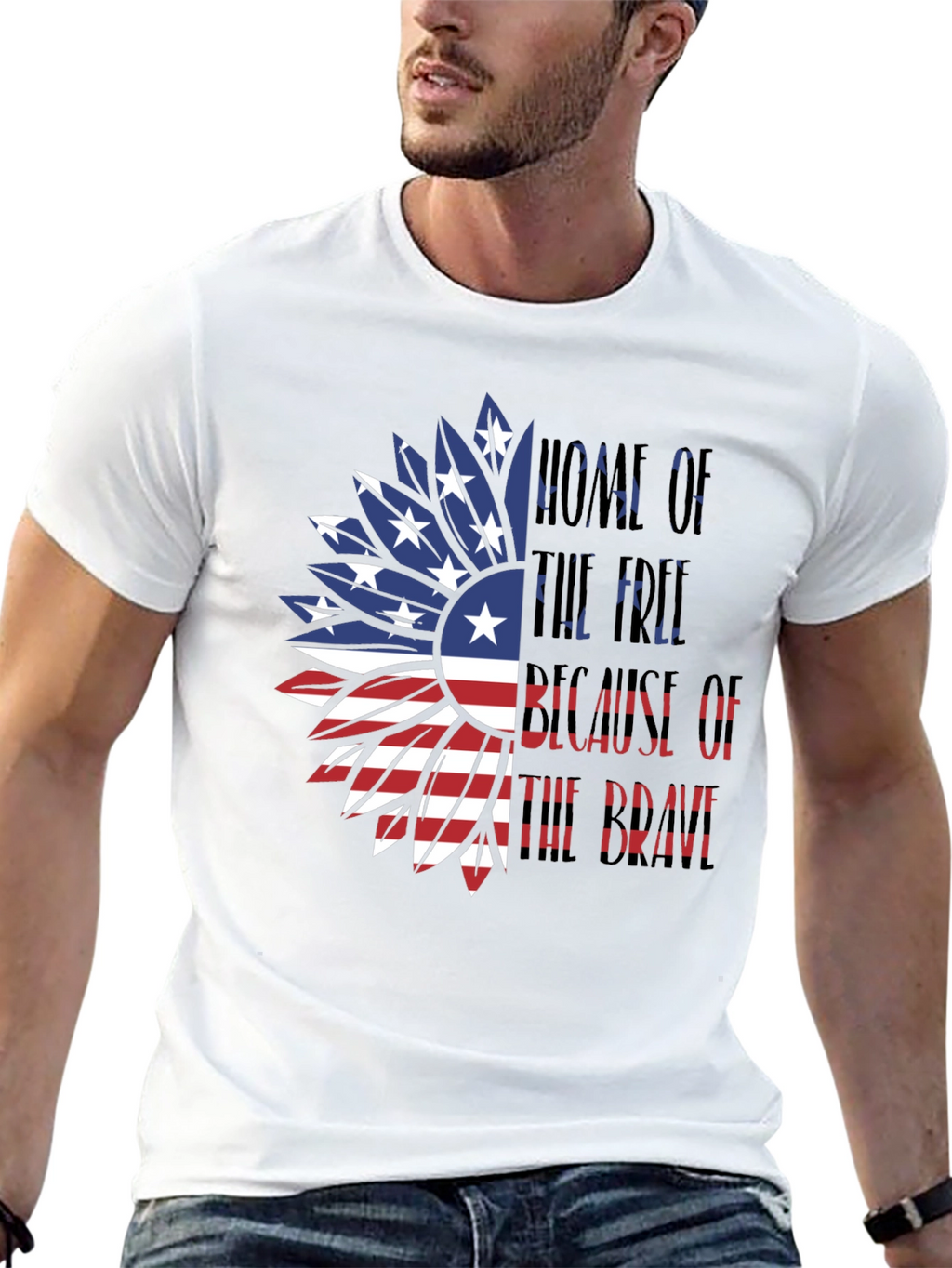 Patriotic Sunflower USA Flag Graphic T-Shirt