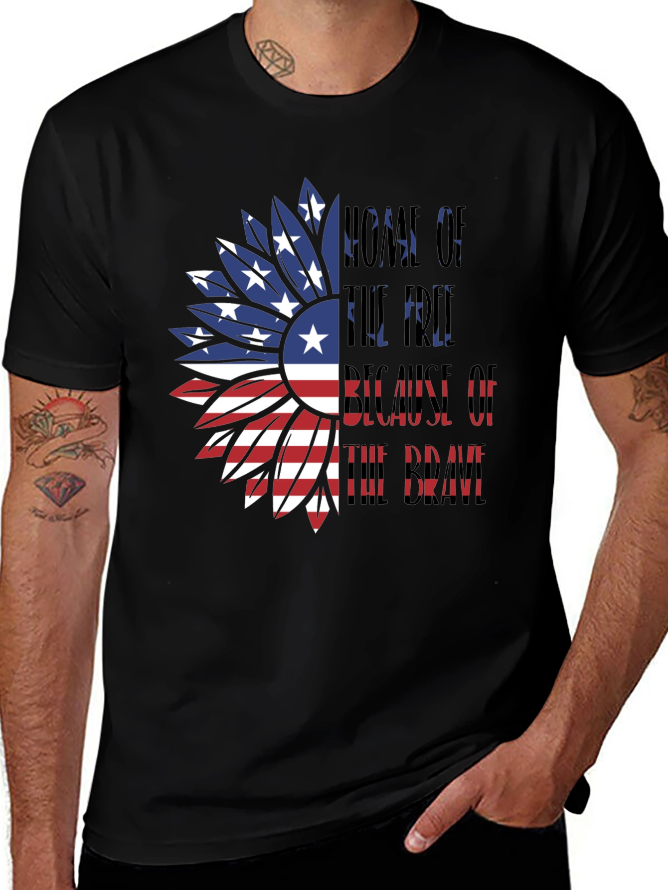 Patriotic Sunflower USA Flag Graphic T-Shirt