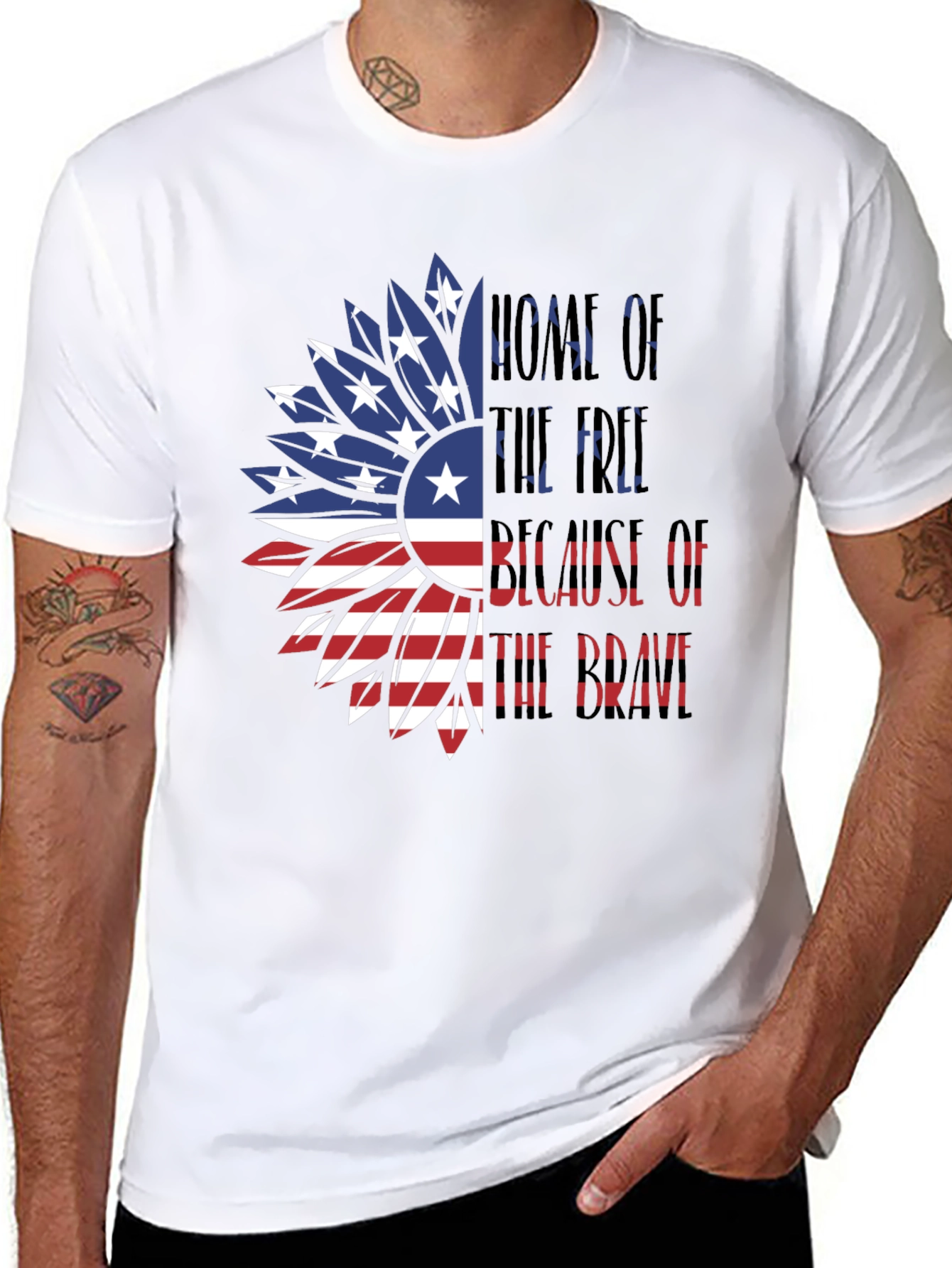 Patriotic Sunflower USA Flag Graphic T-Shirt