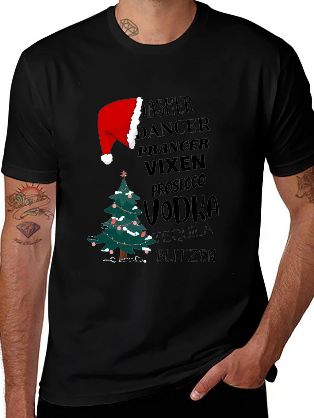 Christmas Reindeer Drinks Funny T-Shirt