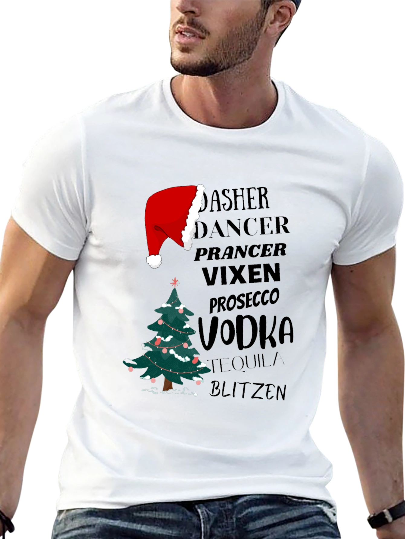 Christmas Reindeer Drinks Funny T-Shirt