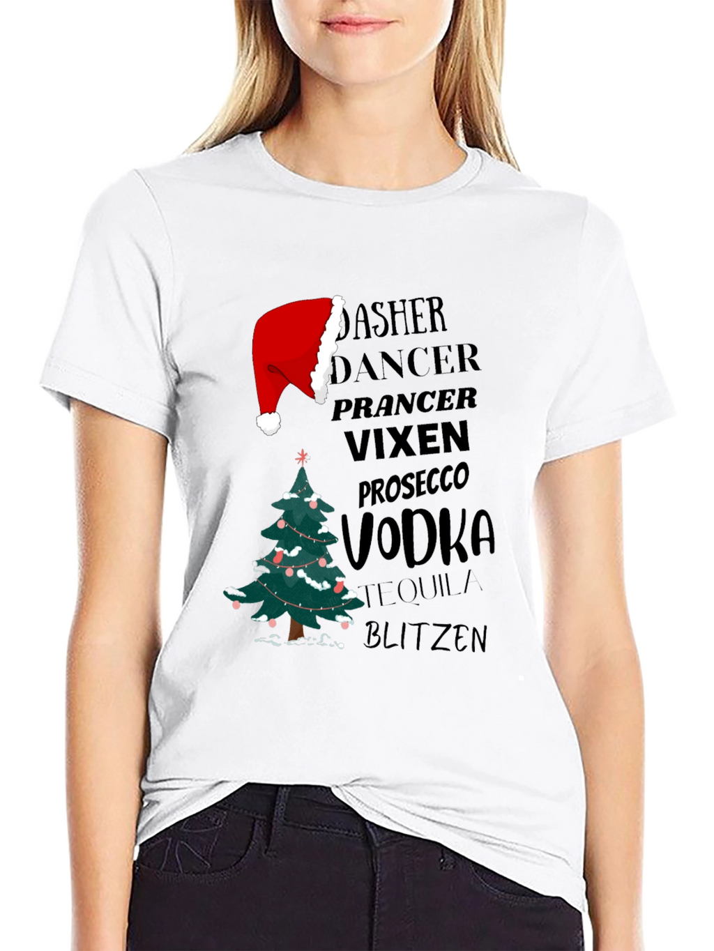 Christmas Reindeer Drinks Funny T-Shirt