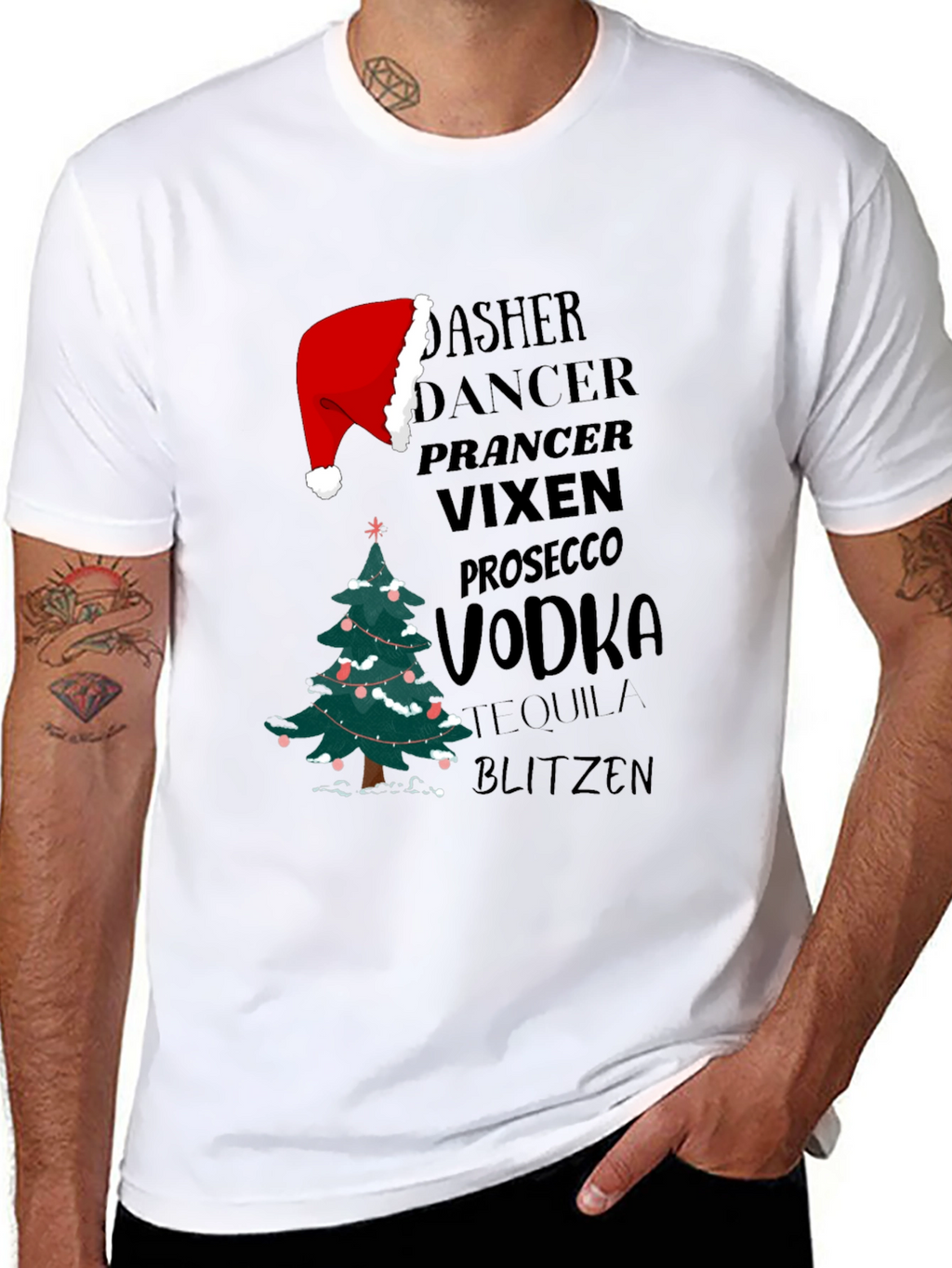 Christmas Reindeer Drinks Funny T-Shirt