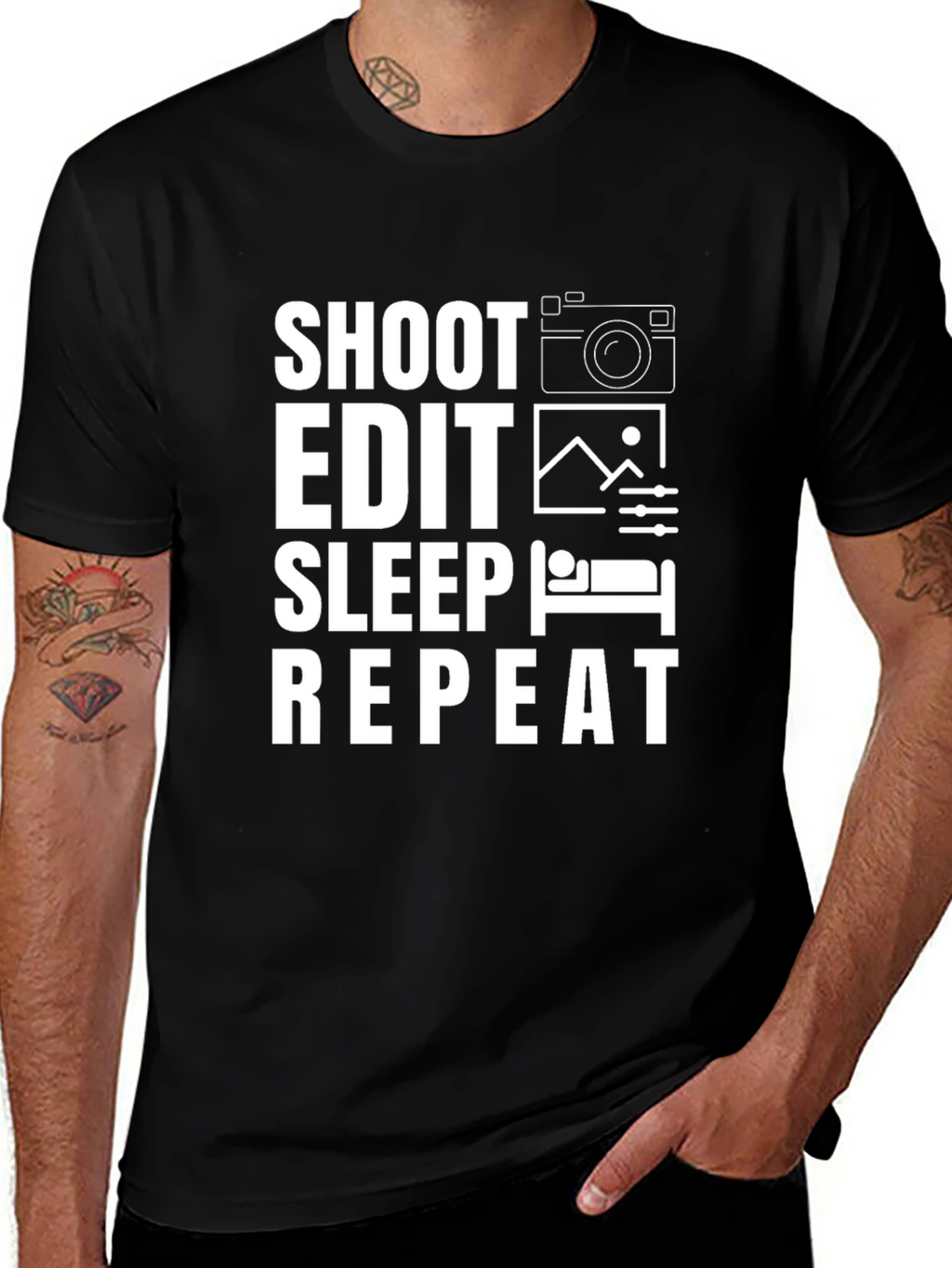 Shoot Edit Sleep Repeat Black T-Shirt