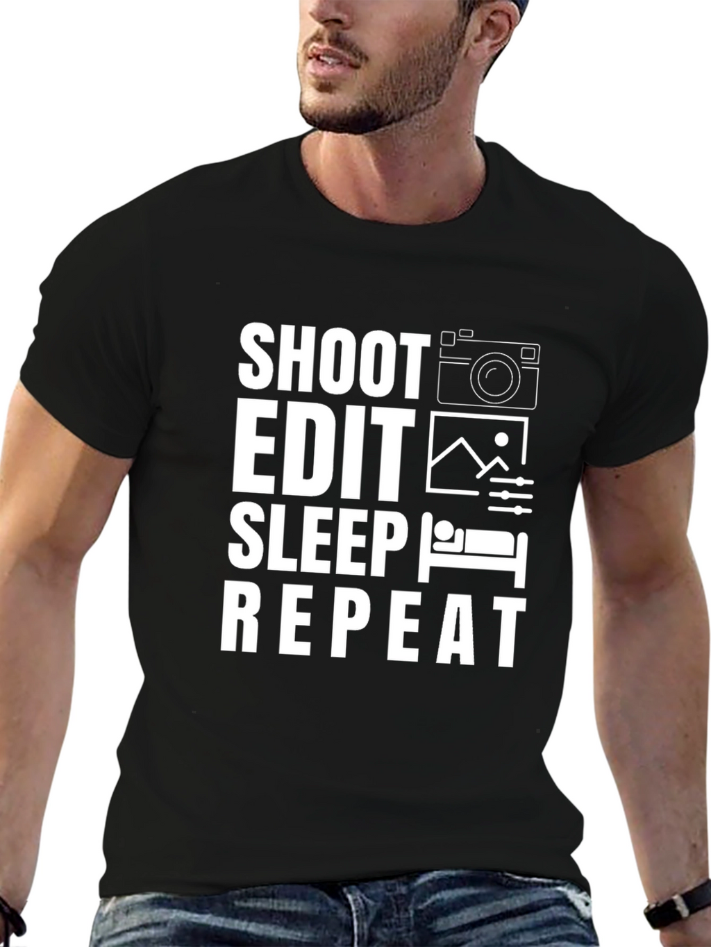 Shoot Edit Sleep Repeat Black T-Shirt