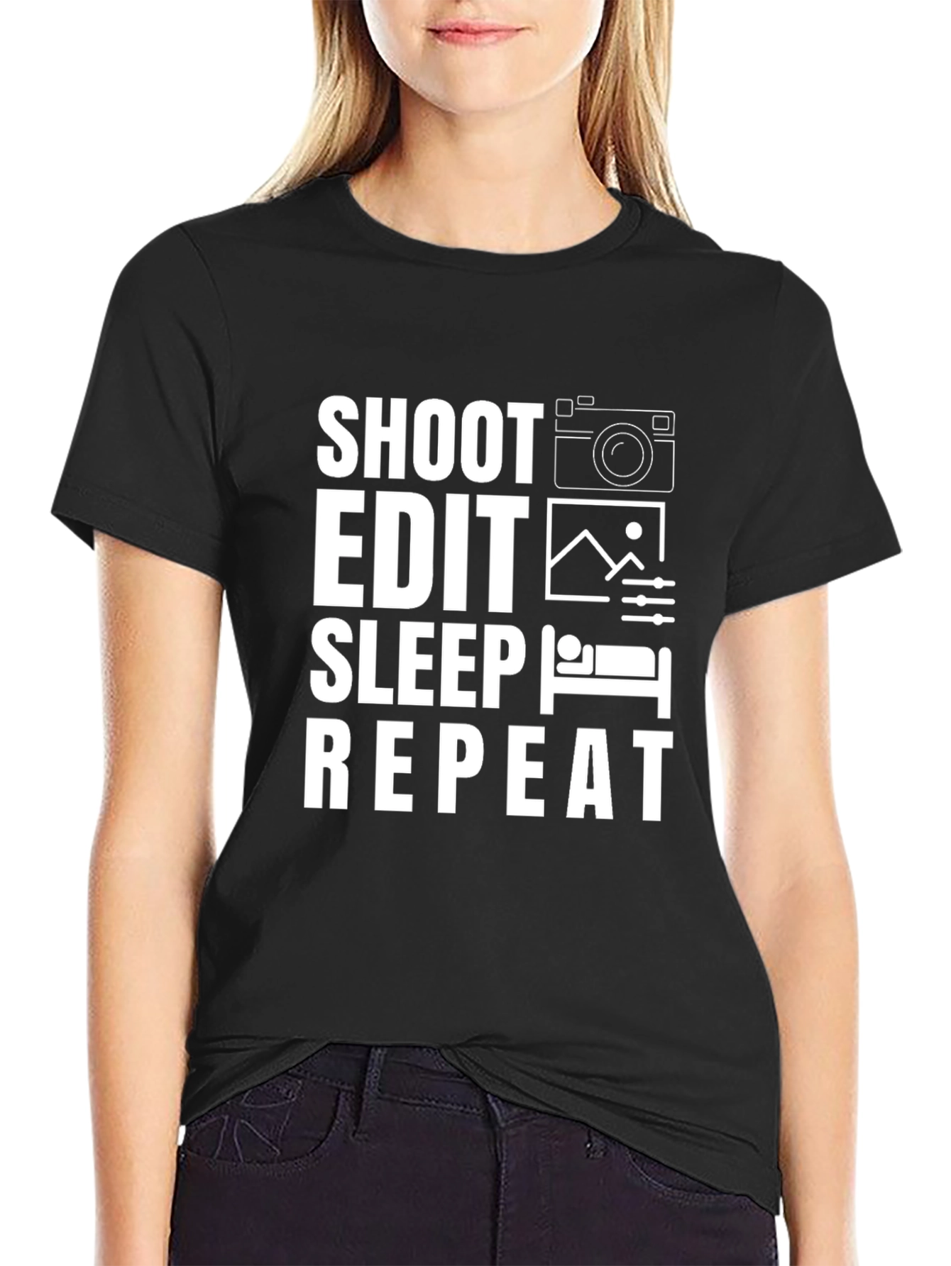 Shoot Edit Sleep Repeat Black T-Shirt