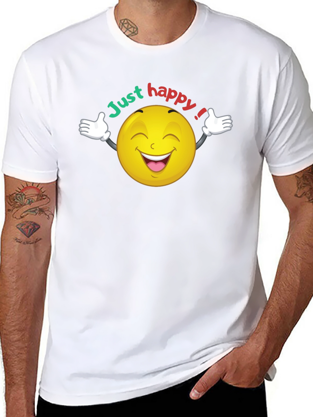 Just Happy Smiley Face Graphic Black T-Shirt