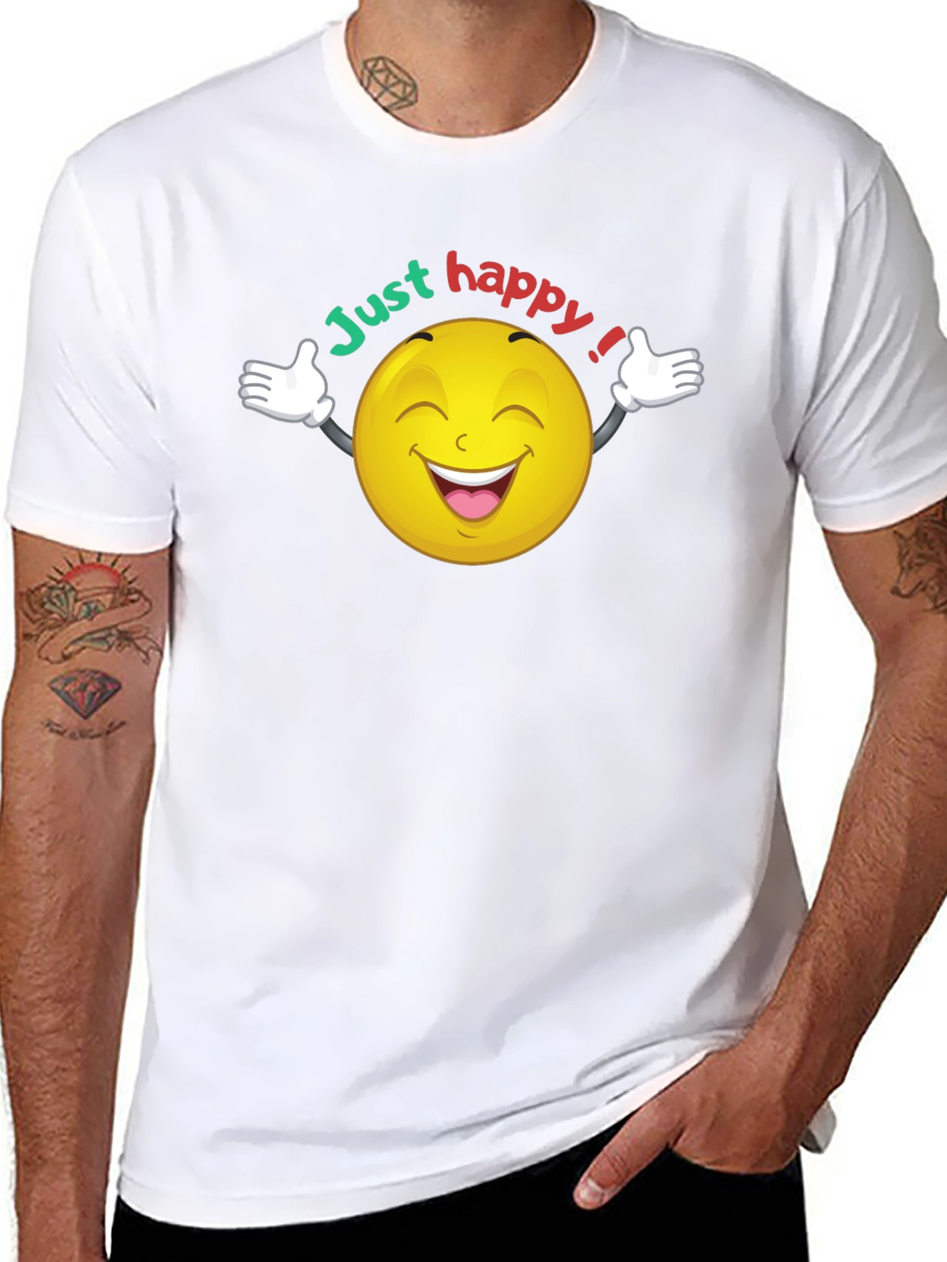 Just Happy Smiley Face Graphic Black T-Shirt