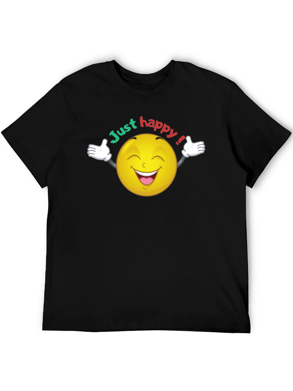 Just Happy Smiley Face Graphic Black T-Shirt