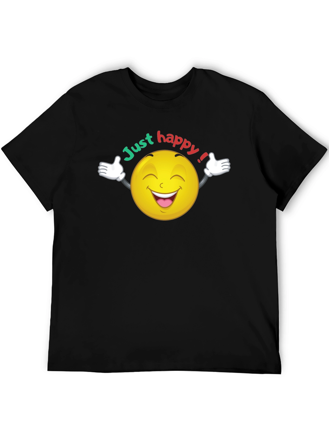 Just Happy Smiley Face Graphic Black T-Shirt