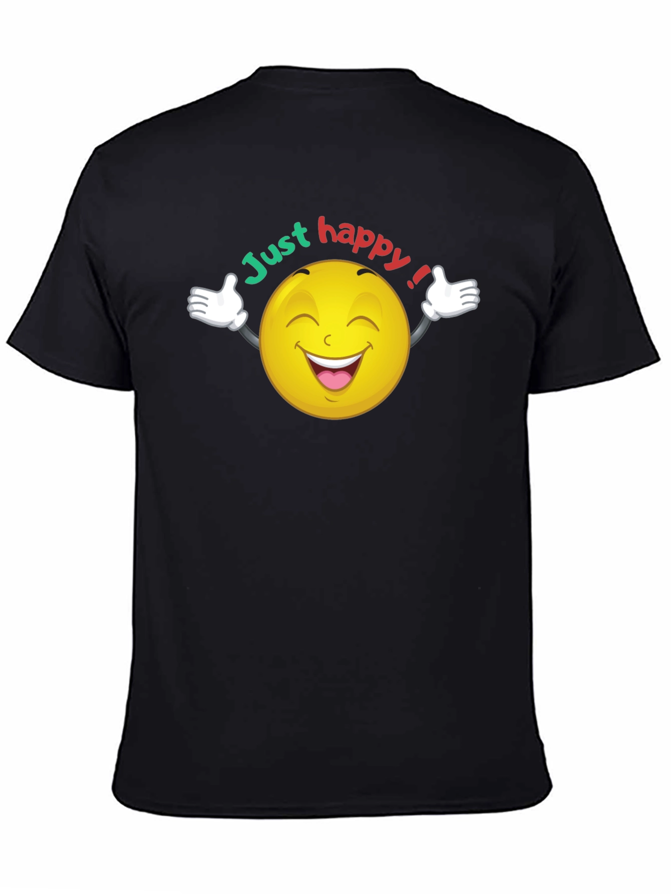 Just Happy Smiley Face Graphic Black T-Shirt