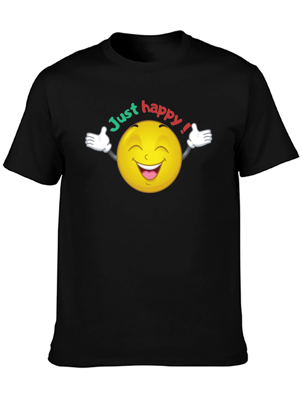 Just Happy Smiley Face Graphic Black T-Shirt