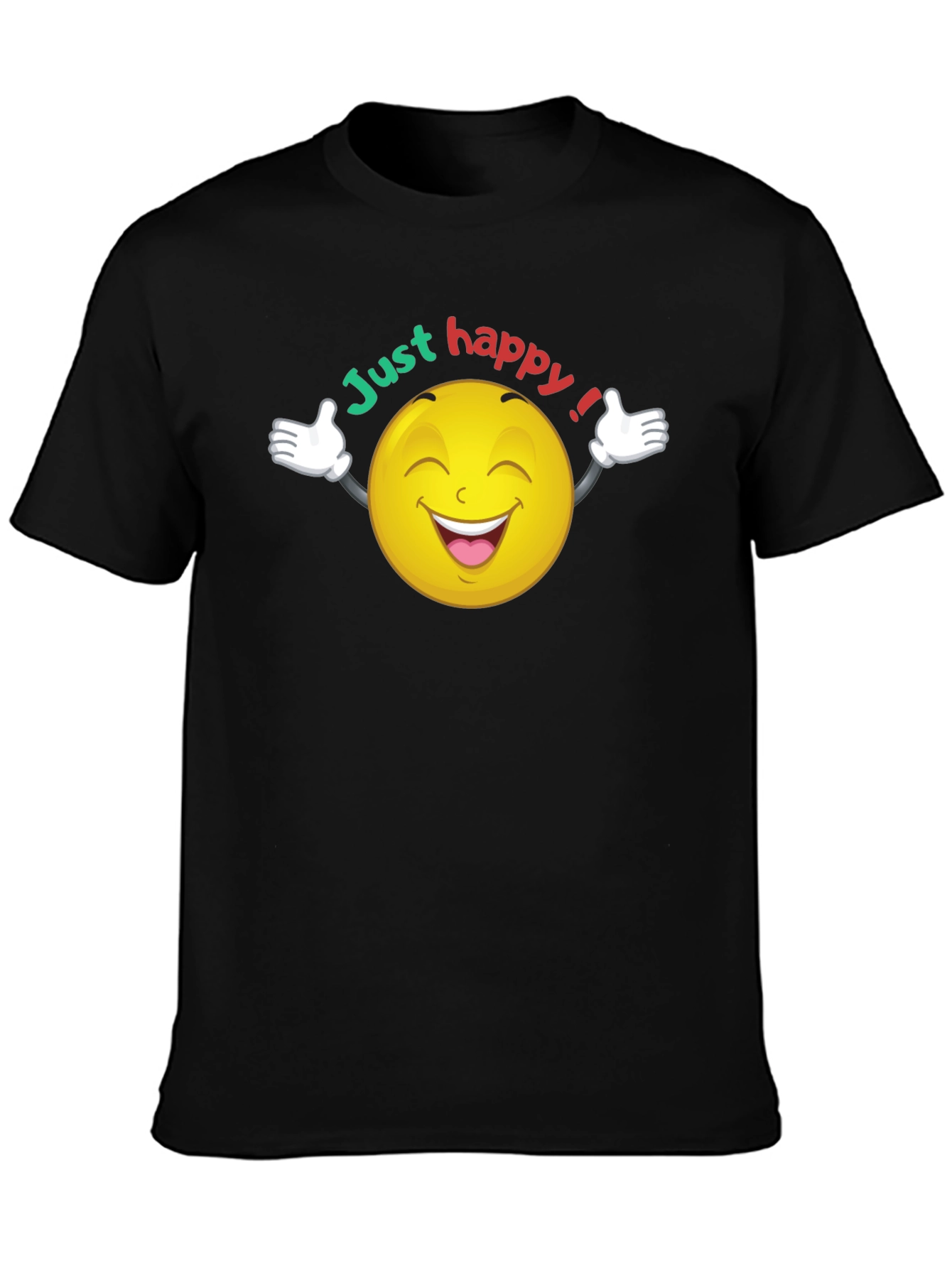 Just Happy Smiley Face Graphic Black T-Shirt