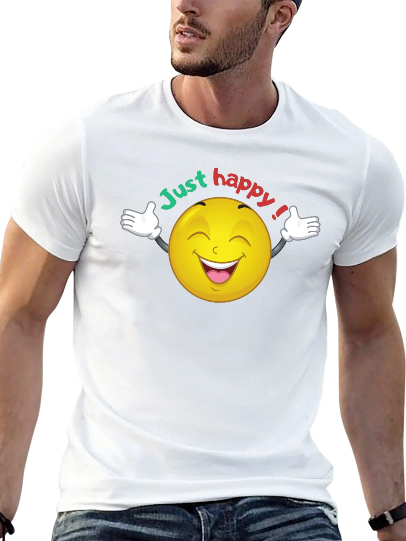 Just Happy Smiley Face Graphic Black T-Shirt