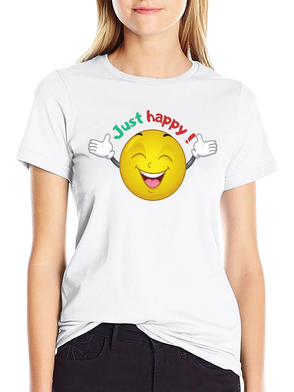 Just Happy Smiley Face Graphic Black T-Shirt