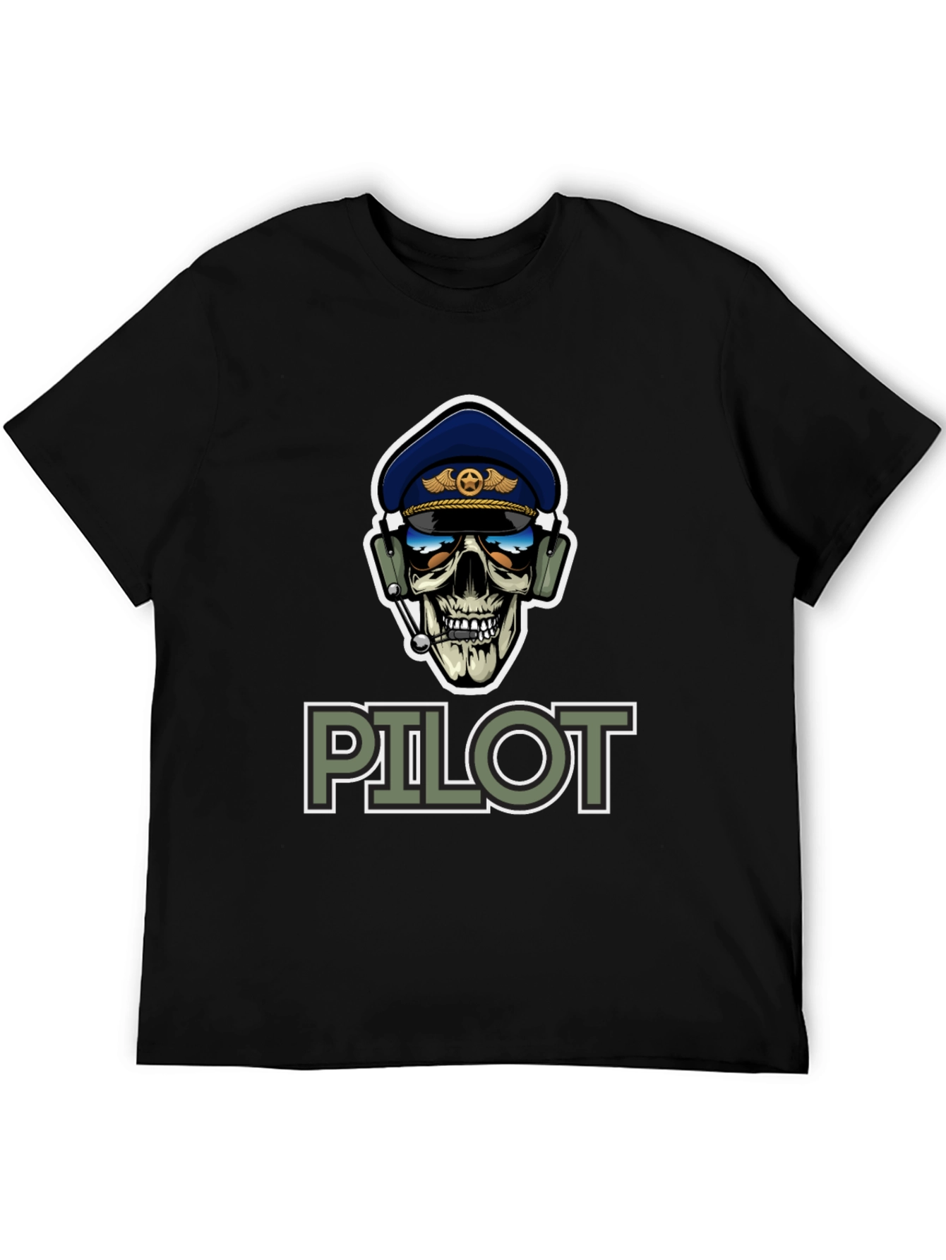 Pilot Skull Graphic T-Shirt - Aviation Style Tee