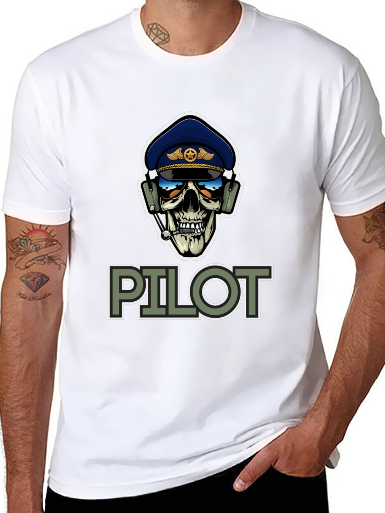 Pilot Skull Graphic T-Shirt - Aviation Style Tee