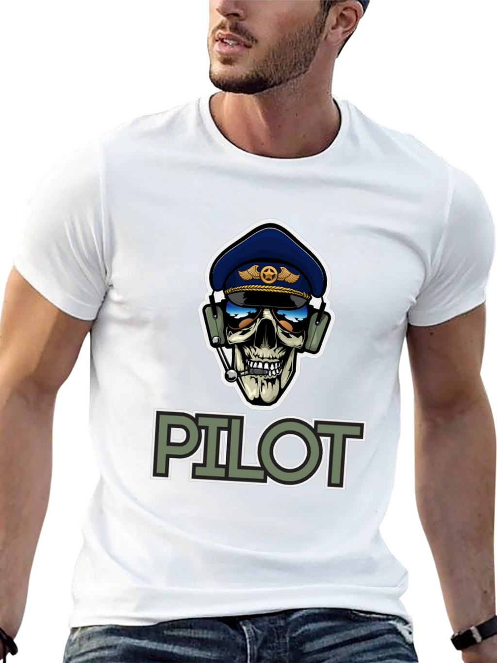 Pilot Skull Graphic T-Shirt - Aviation Style Tee