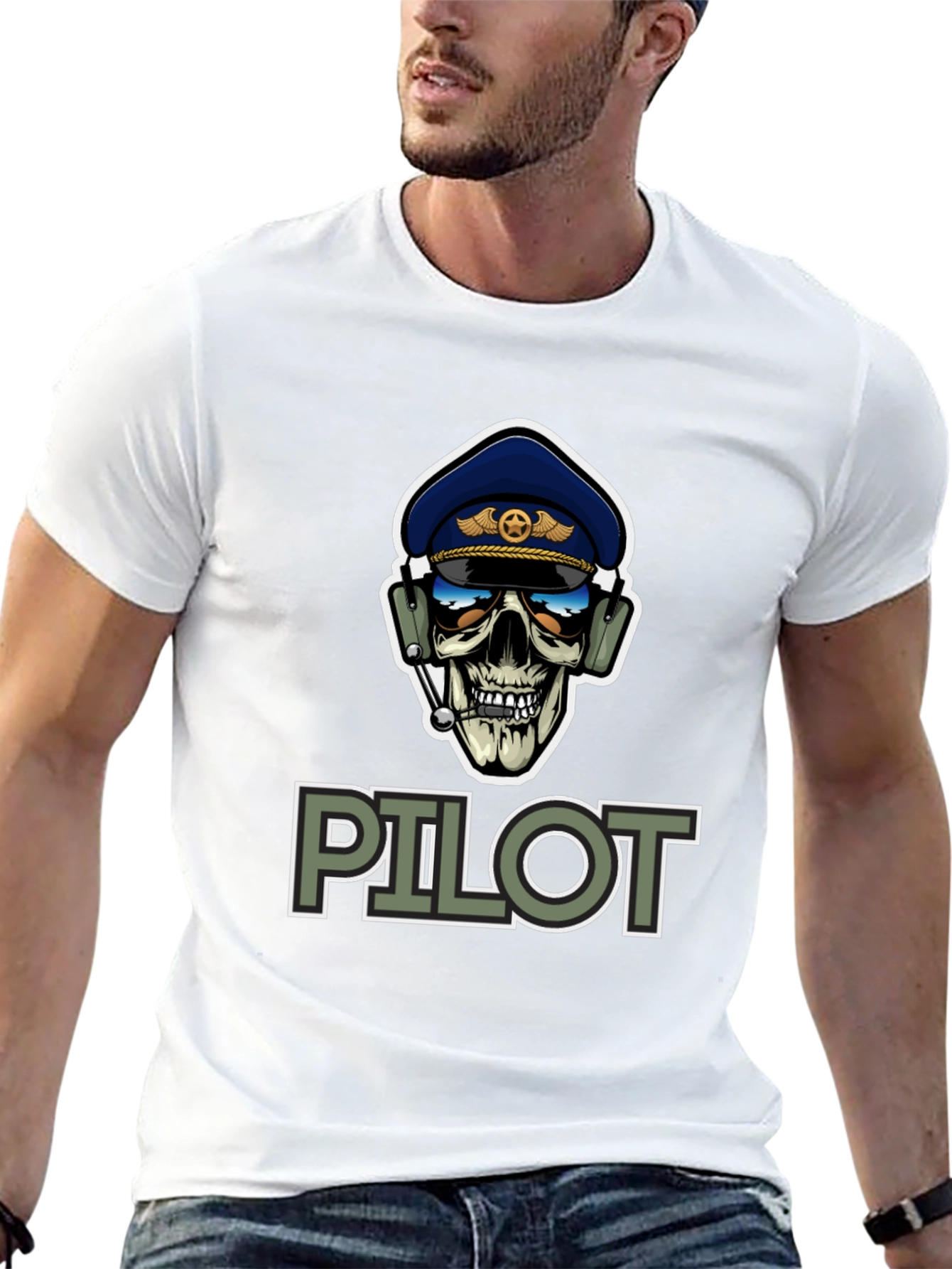 Pilot Skull Graphic T-Shirt - Aviation Style Tee