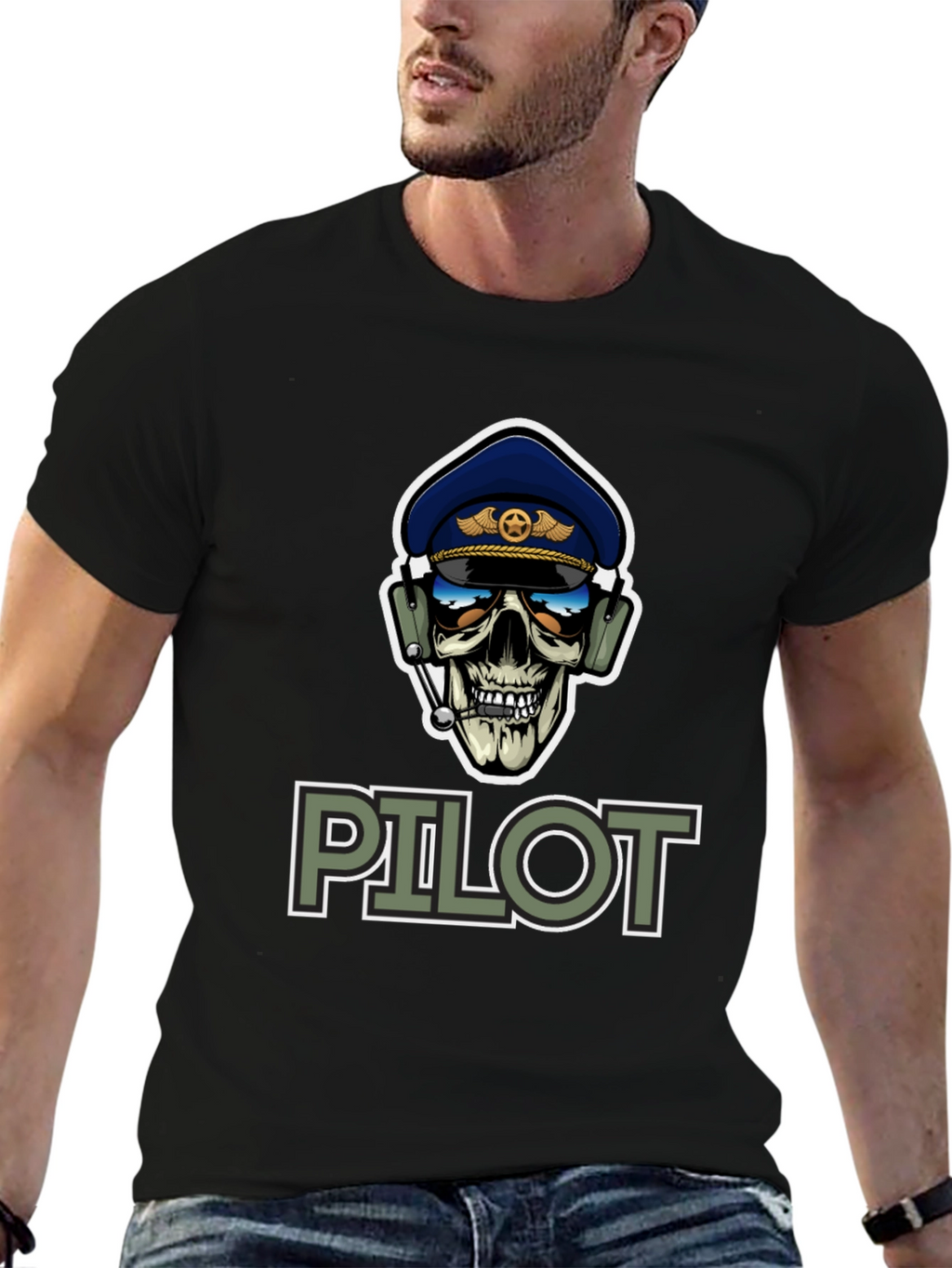 Pilot Skull Graphic T-Shirt - Aviation Style Tee