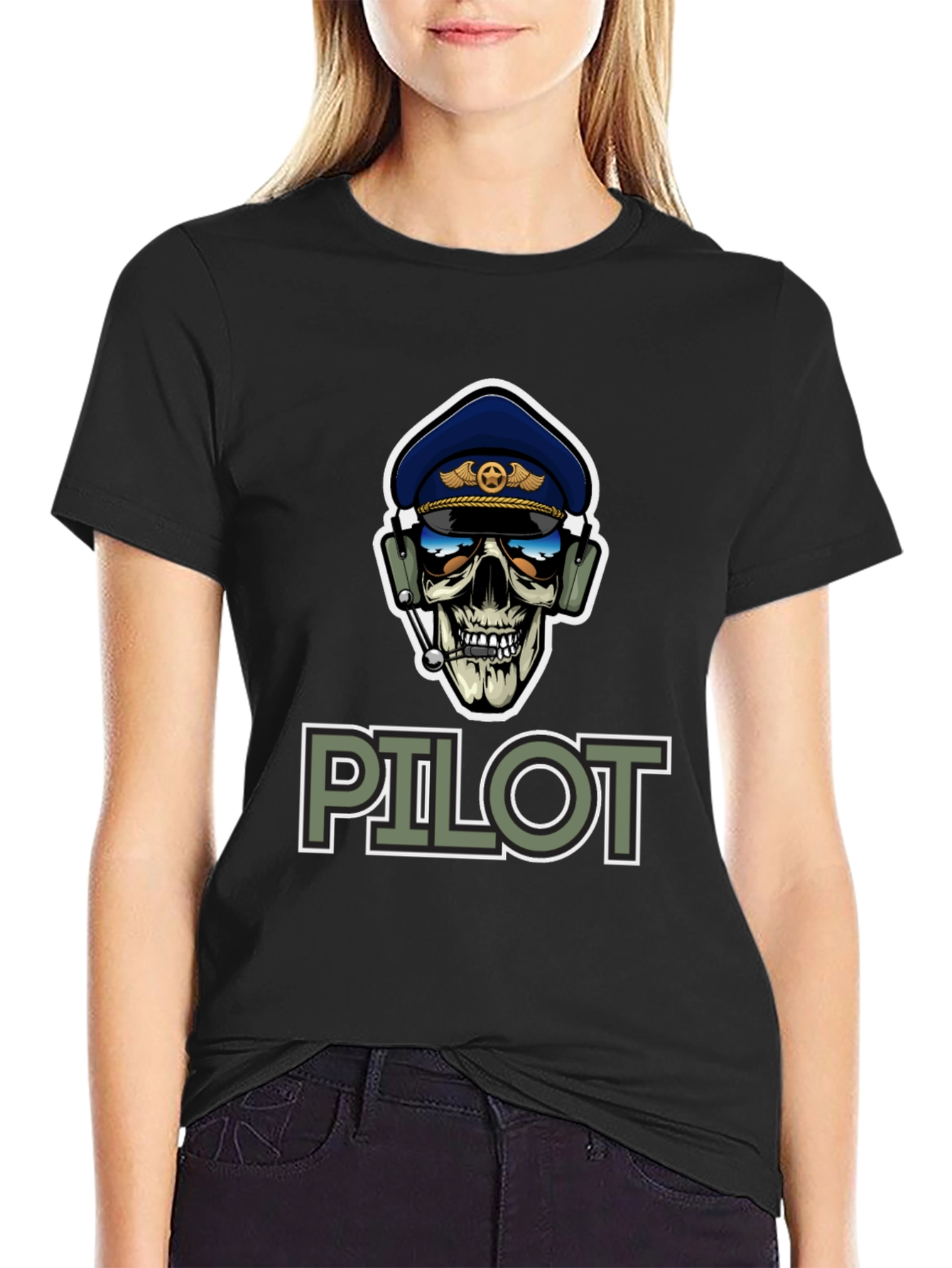 Pilot Skull Graphic T-Shirt - Aviation Style Tee
