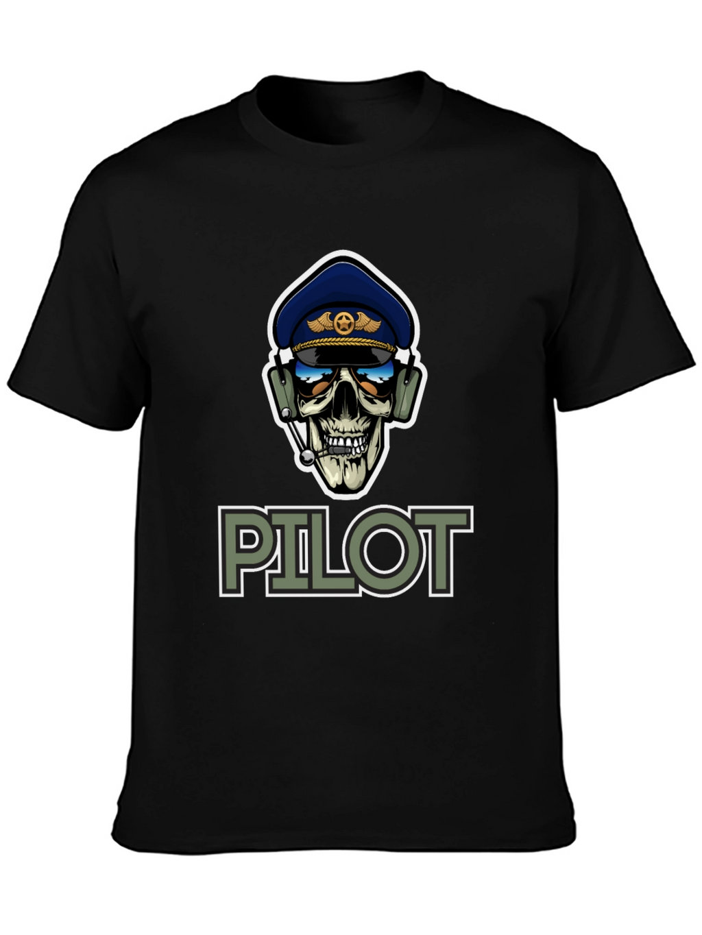 Pilot Skull Graphic T-Shirt - Aviation Style Tee