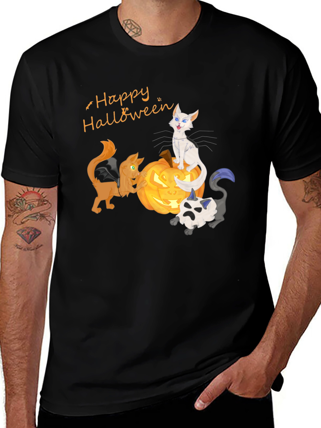 Halloween Cats on Pumpkin T-Shirt