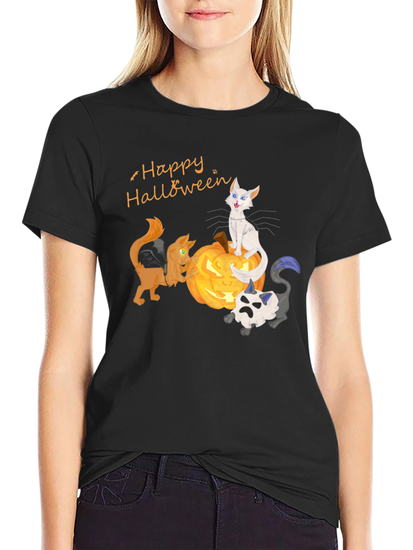 Halloween Cats on Pumpkin T-Shirt