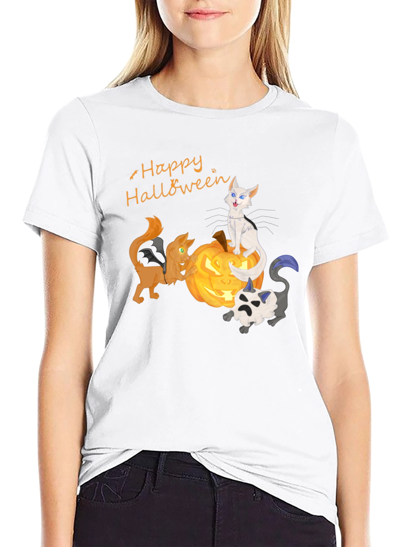 Halloween Cats on Pumpkin T-Shirt