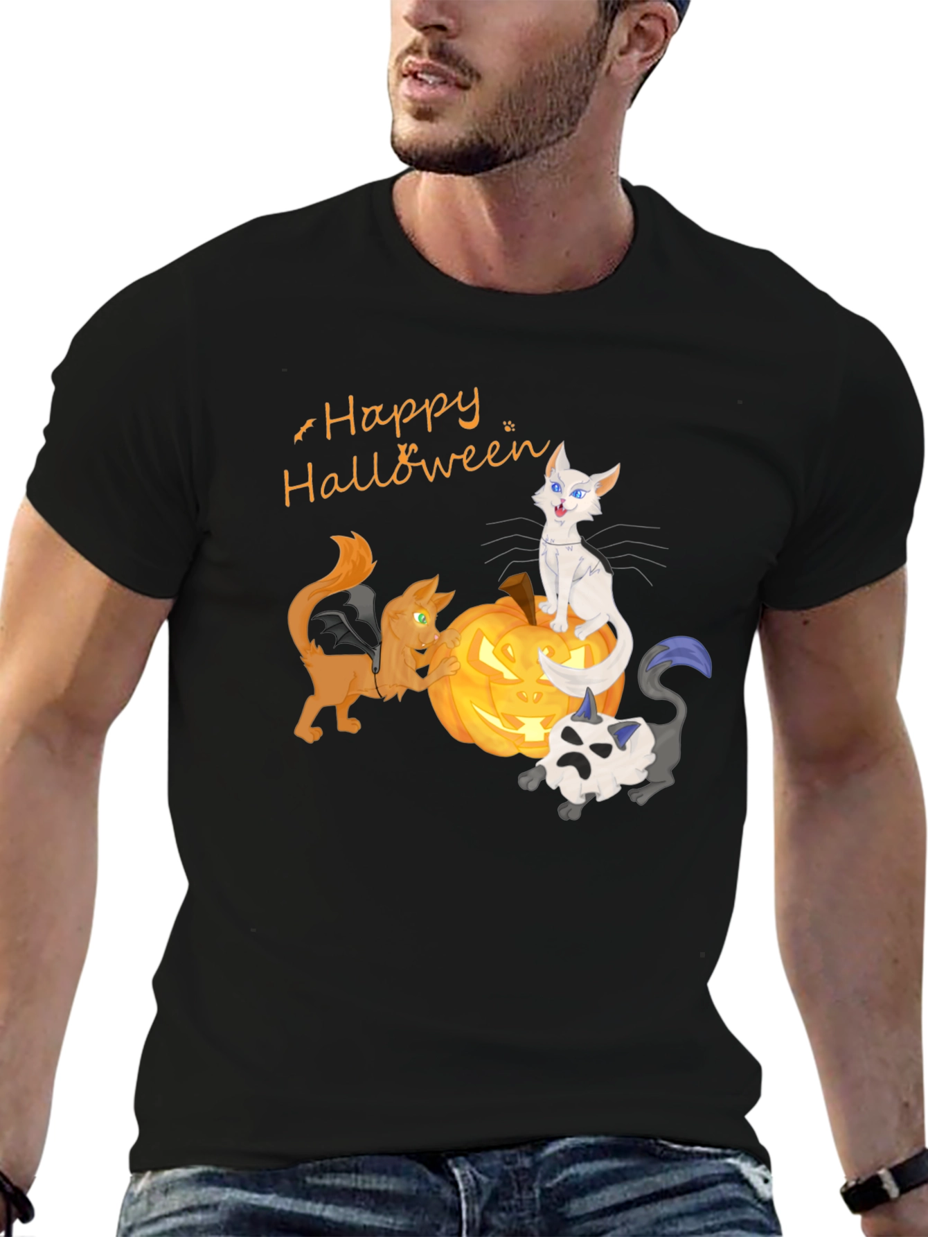 Halloween Cats on Pumpkin T-Shirt