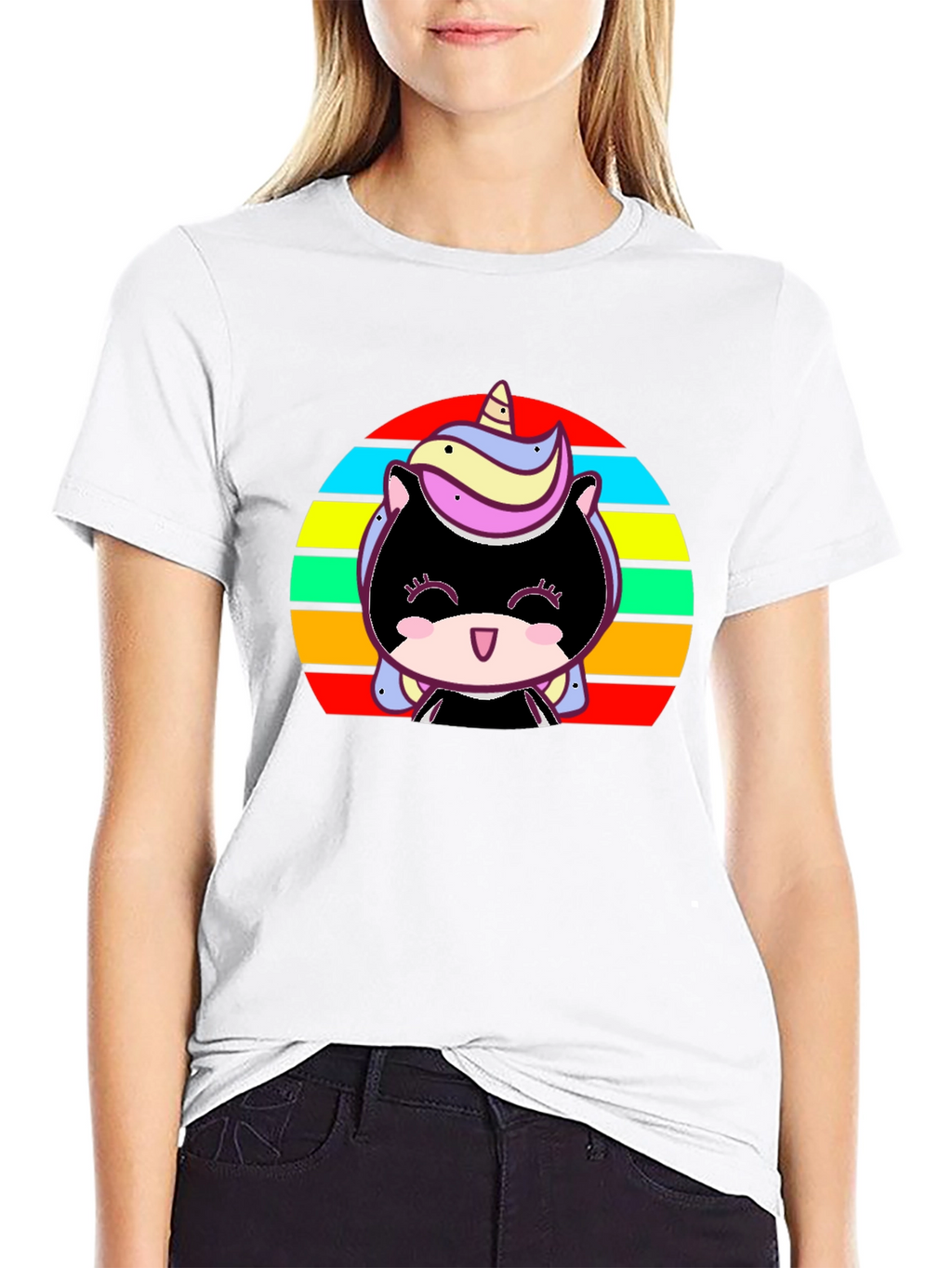 Cute Unicorn Sunset Graphic Black T-Shirt