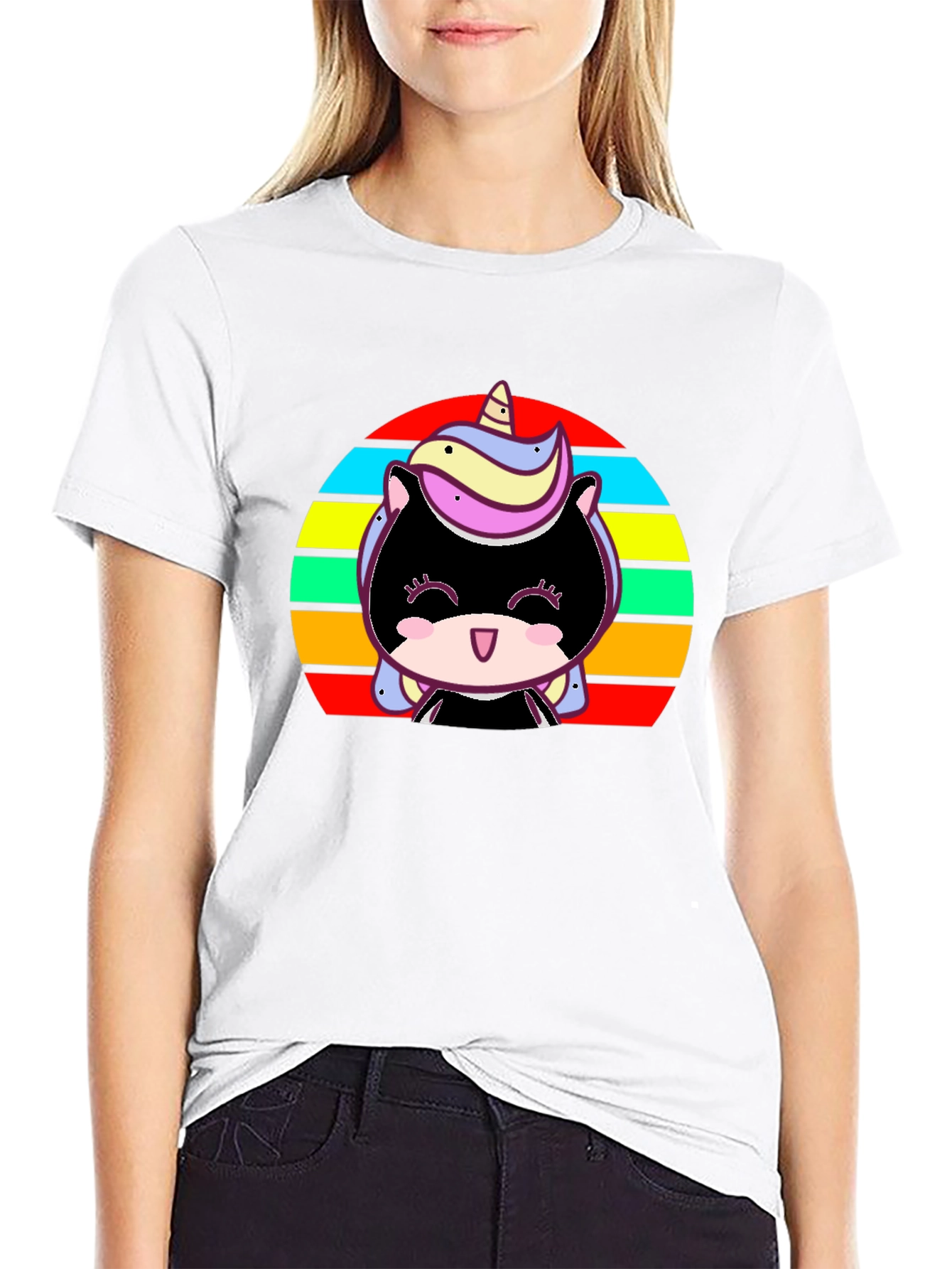 Cute Unicorn Sunset Graphic Black T-Shirt